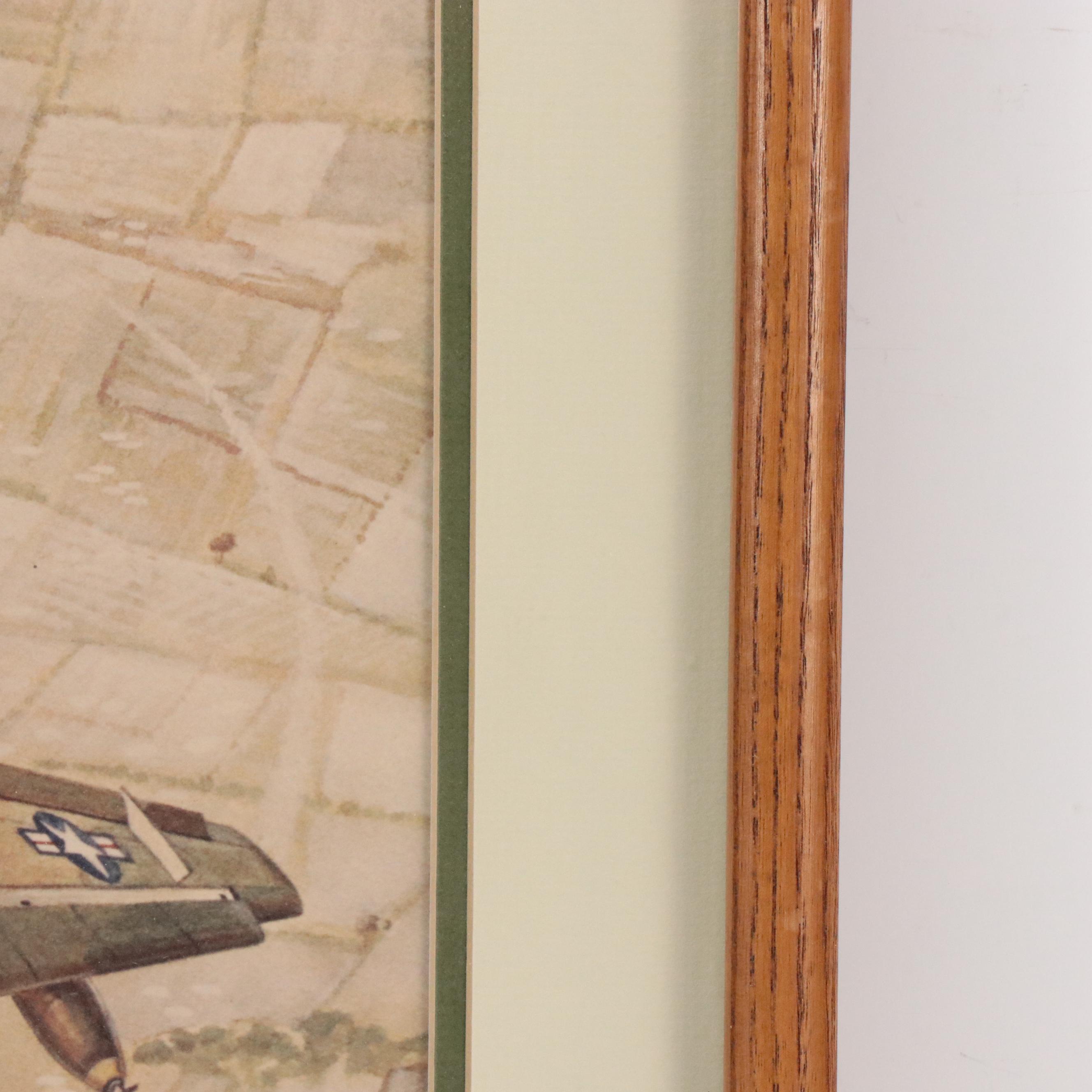 Reproduction Print After Blake Morrison of WWII Era Plane, 1988