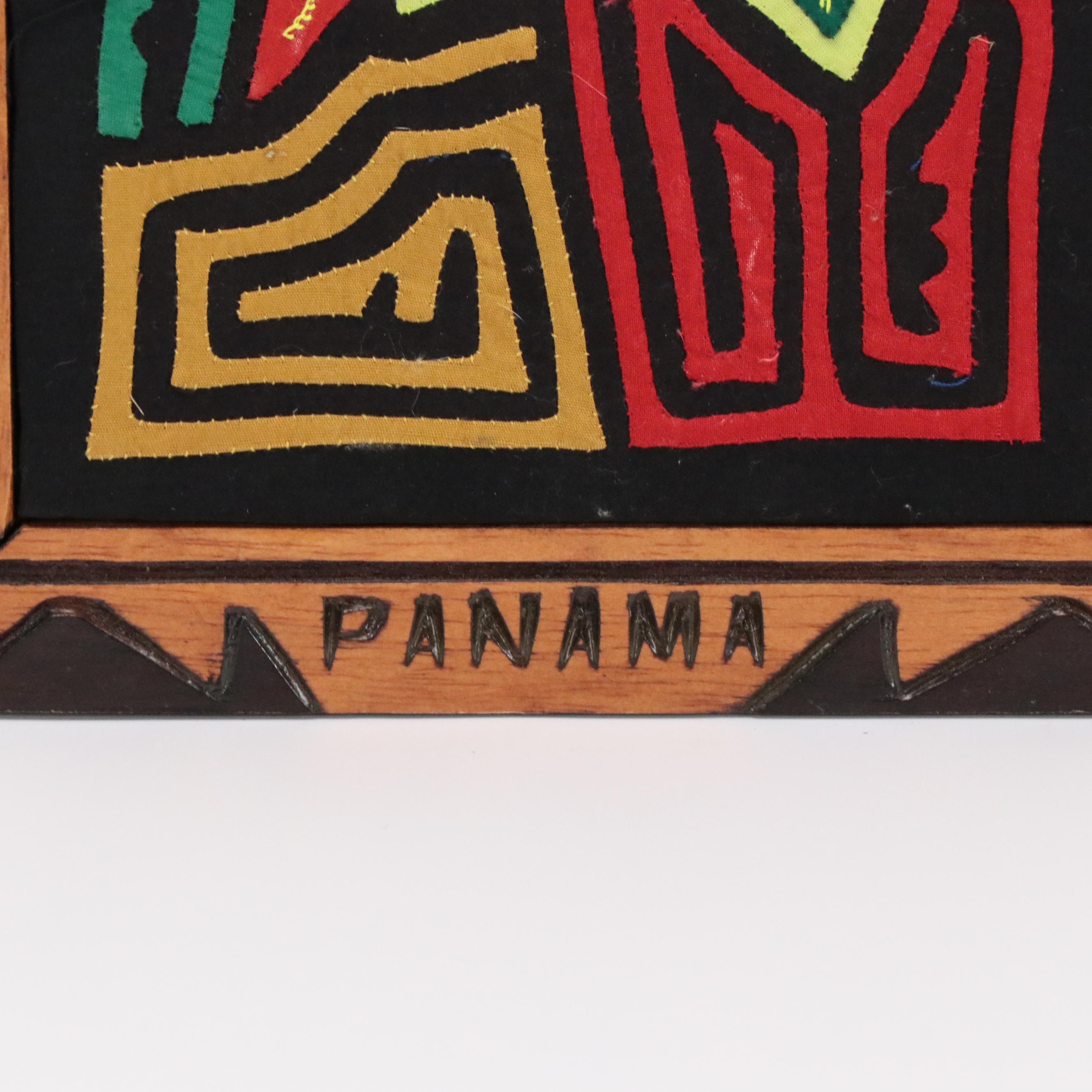 Panamanian Guna Mola Folk Art Embroidered Textile Panel of Parrots