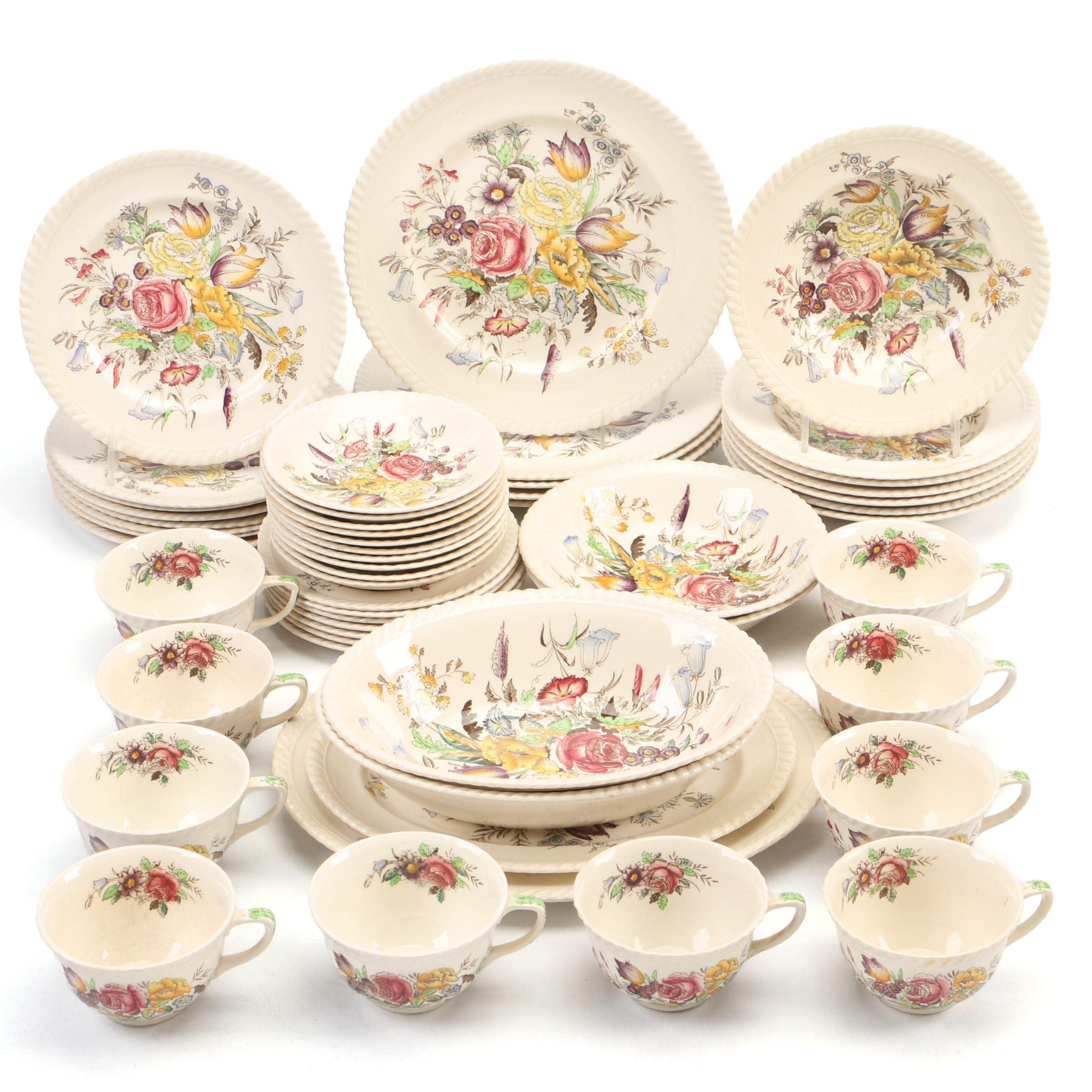 Johnson Bros. "Garden Bouquet" Ceramic Dinnerware, Mid to Late 20th C