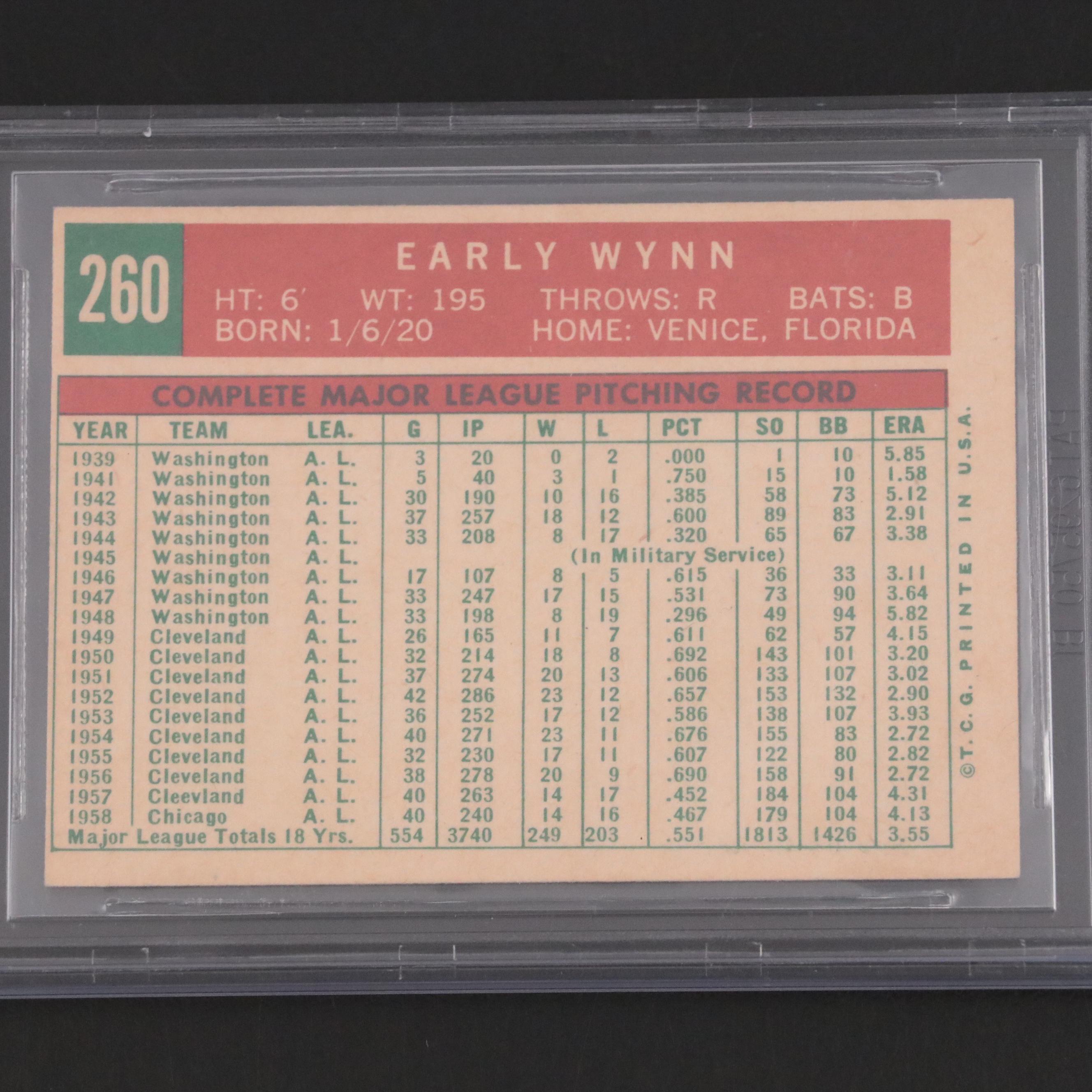 1959 Topps Early Wynn Uer 260 Graded BVG 6.5 Baseball Card EBTH