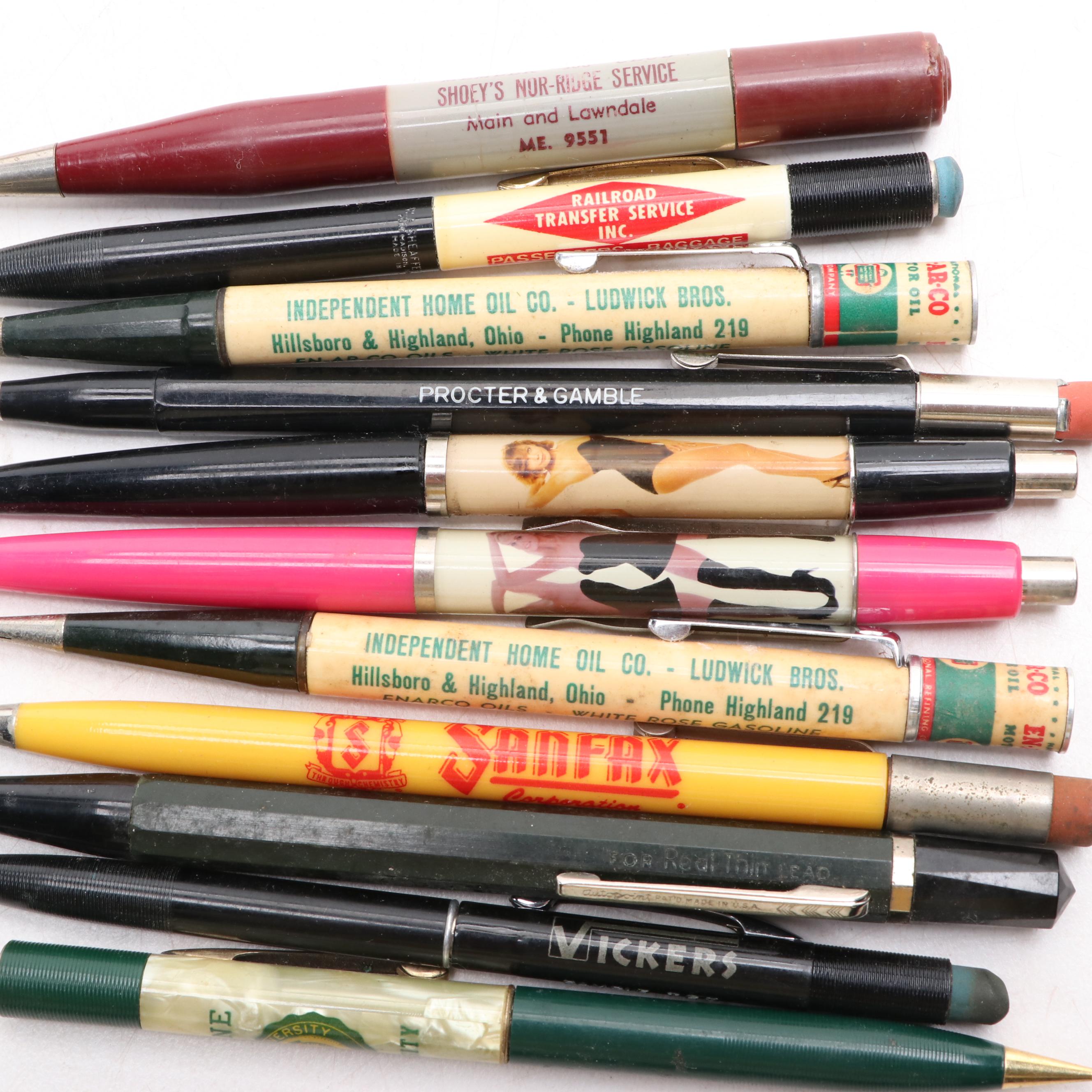 Novelty Mechanical Pencils and Pens Including Mr. Peanut, Vintage