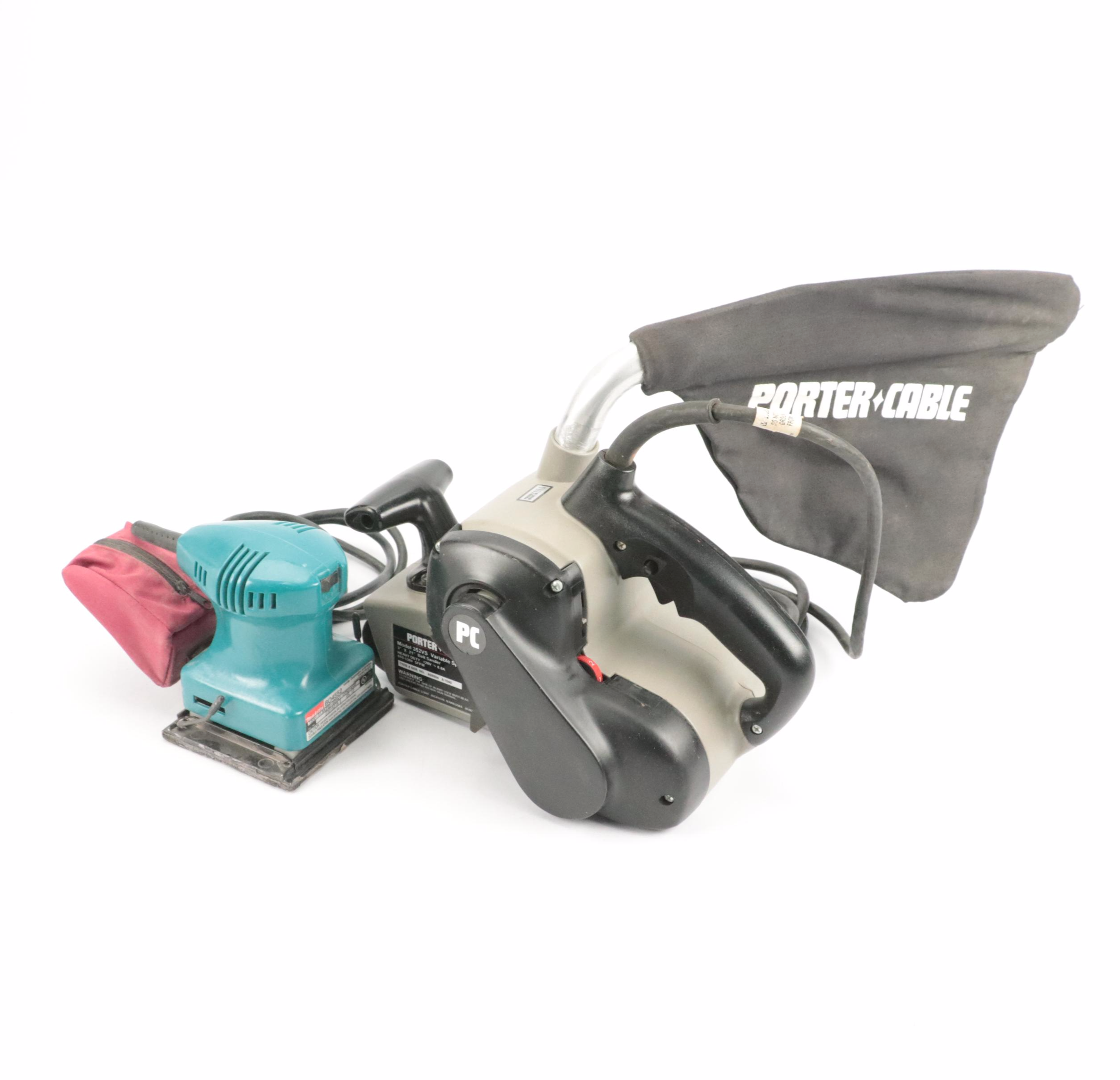 Porter-Cable Belt Sander and Makita Finishing Sander with Sanding Belts