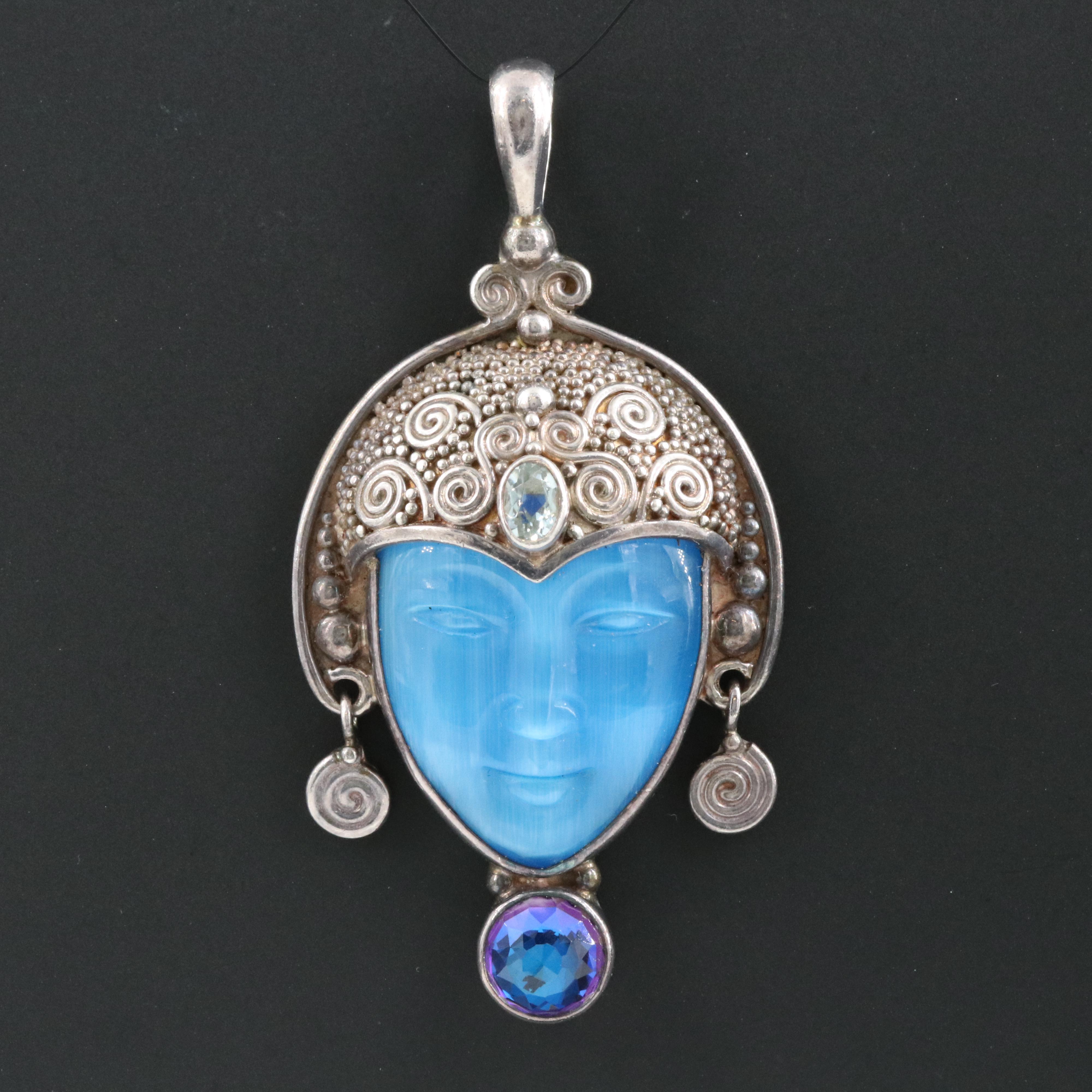 Sajen Sterling Aquamarine, Glass and Quartz Pendant