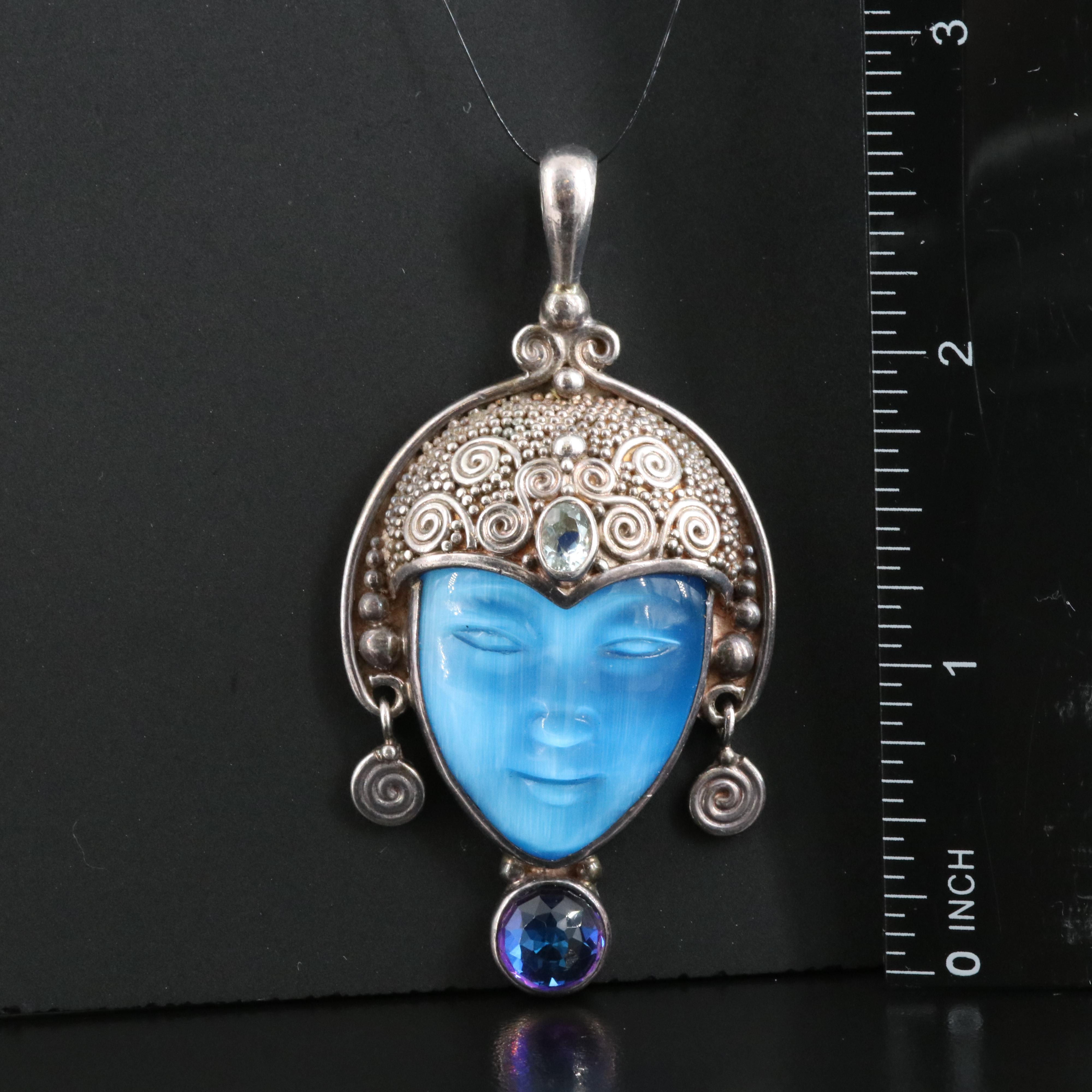 Sajen Sterling Aquamarine, Glass and Quartz Pendant