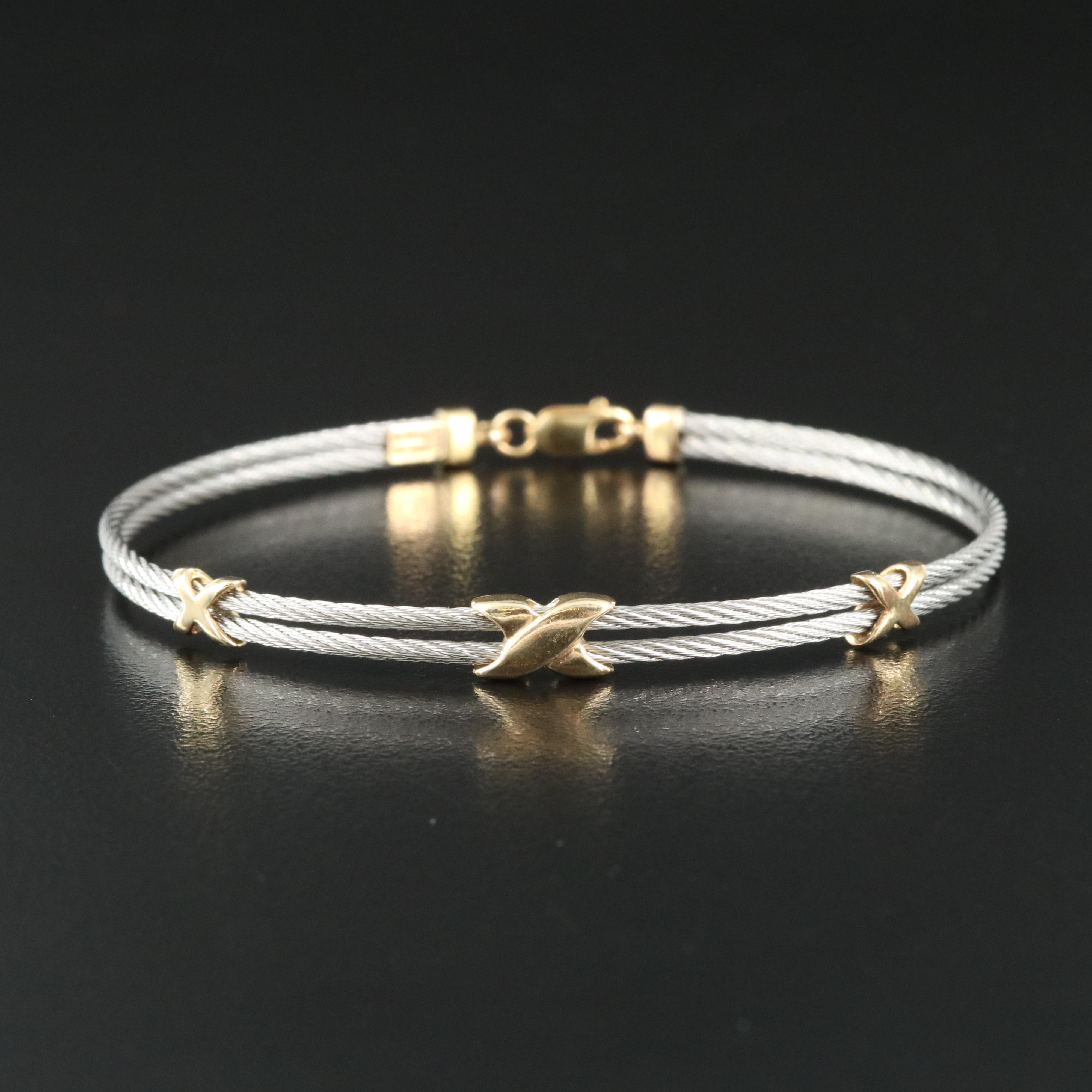 Double Row Cable Bracelet with 14K Accents
