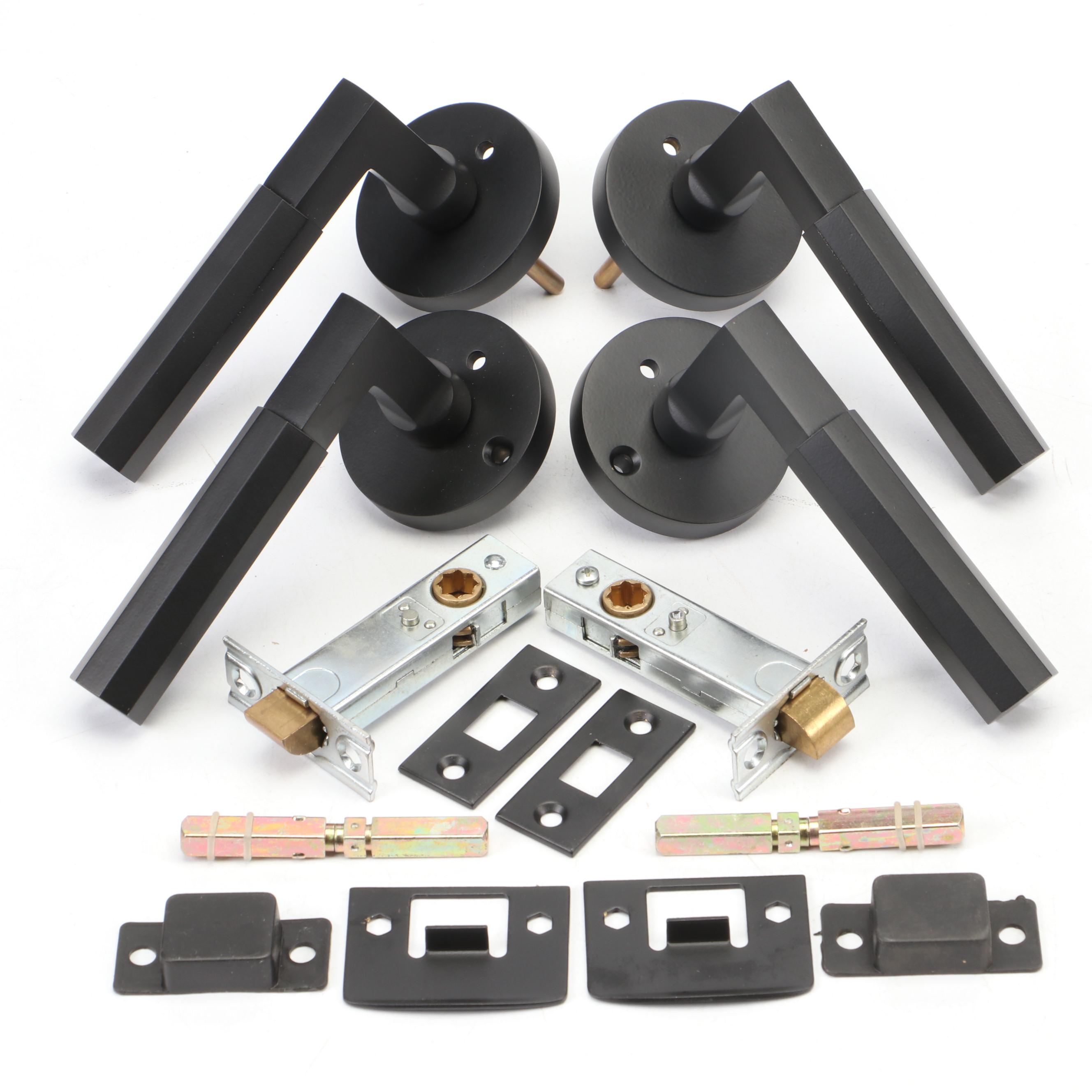 Signature Hardware Geometric Solid Brass Privacy Interior Door Sets in Black