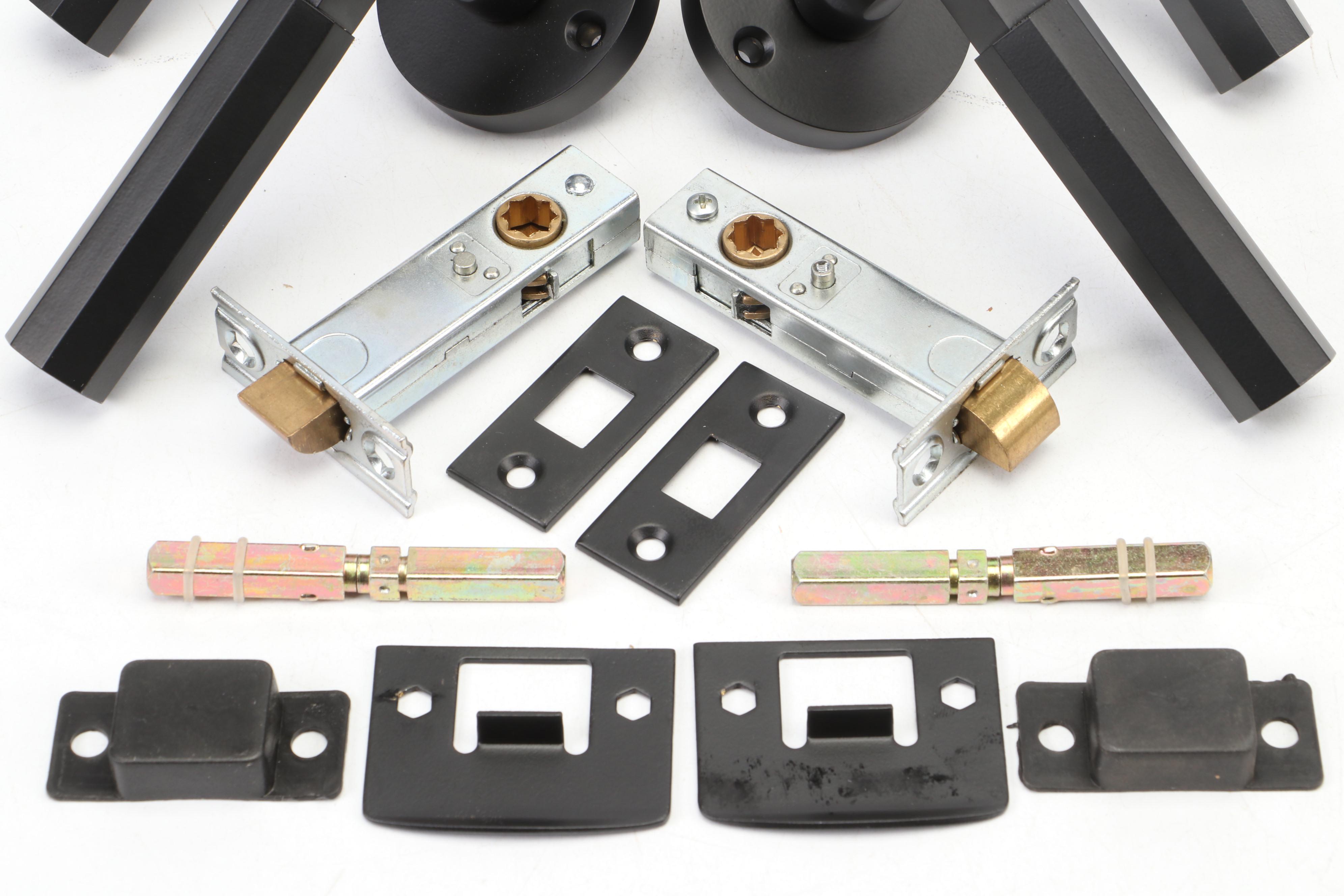 Signature Hardware Geometric Solid Brass Privacy Interior Door Sets in Black