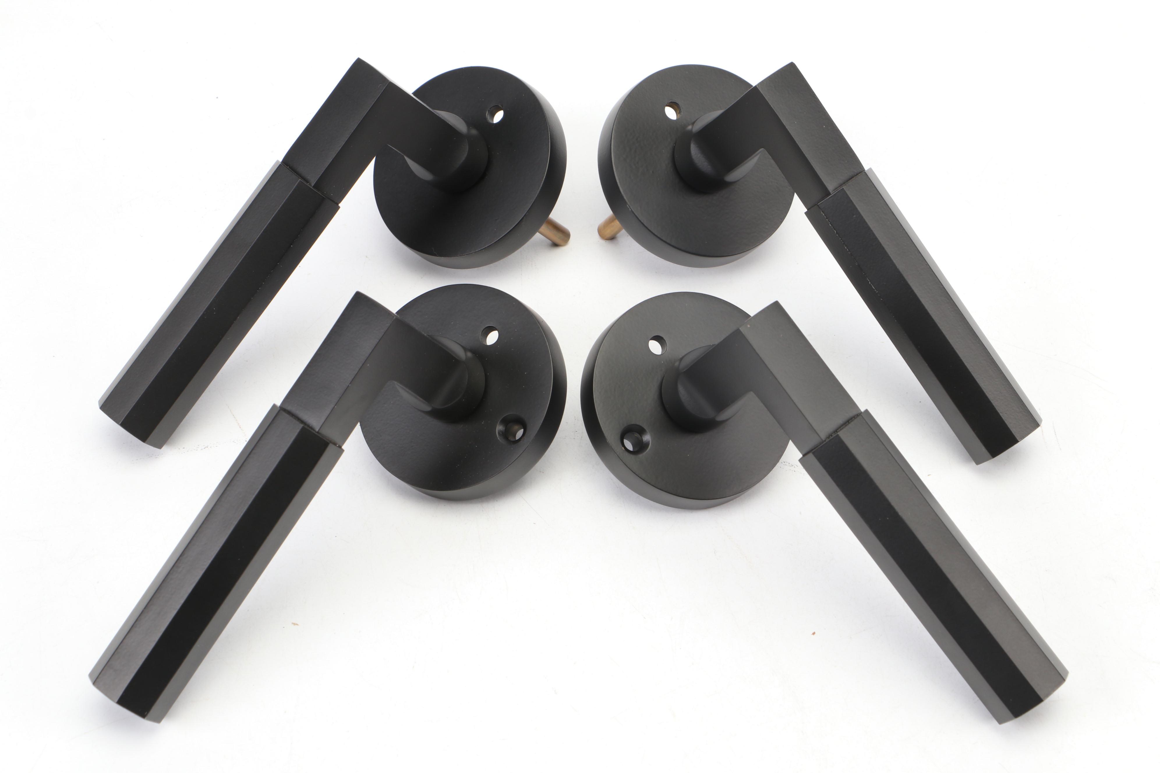 Signature Hardware Geometric Solid Brass Privacy Interior Door Sets in Black