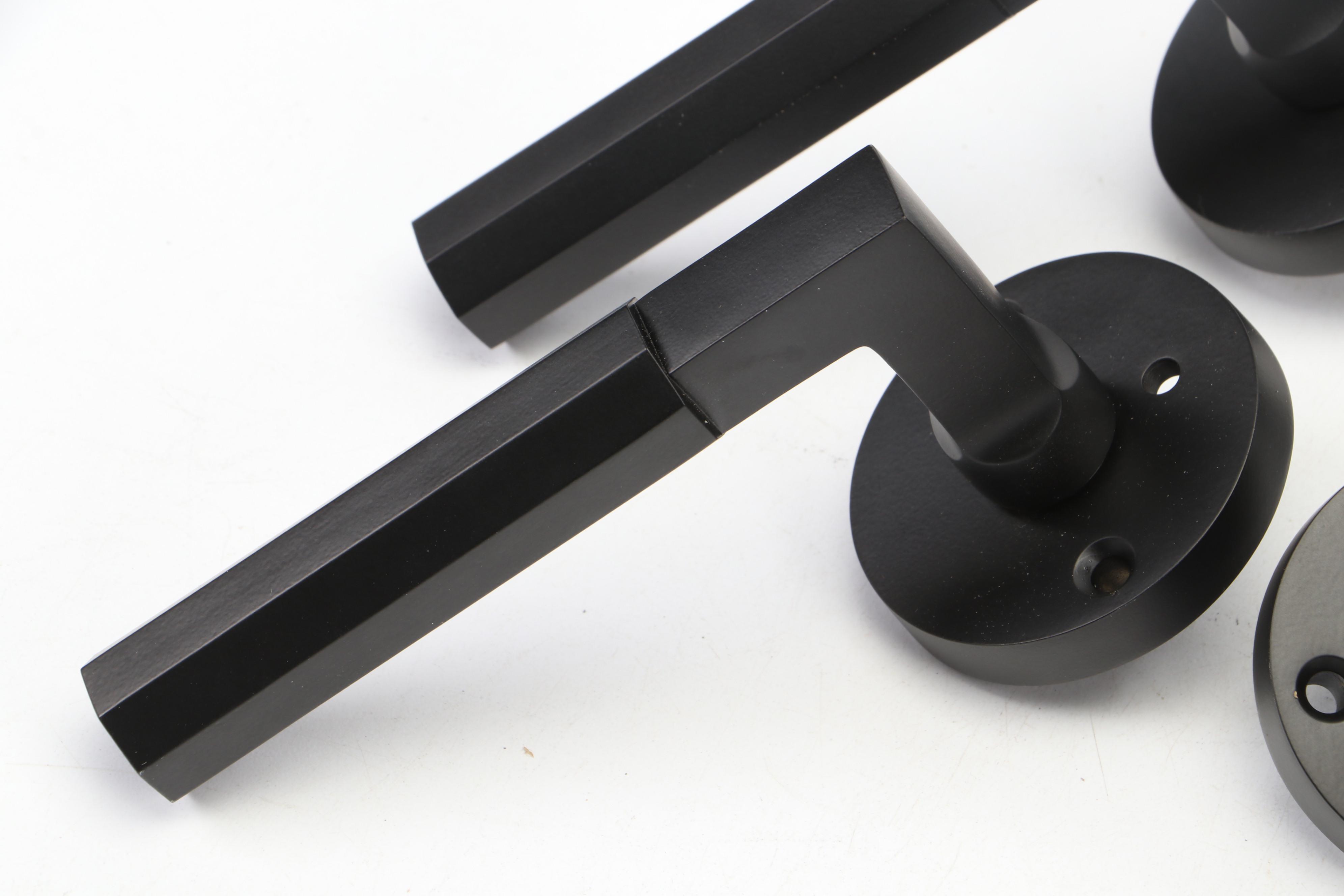 Signature Hardware Geometric Solid Brass Privacy Interior Door Sets in Black