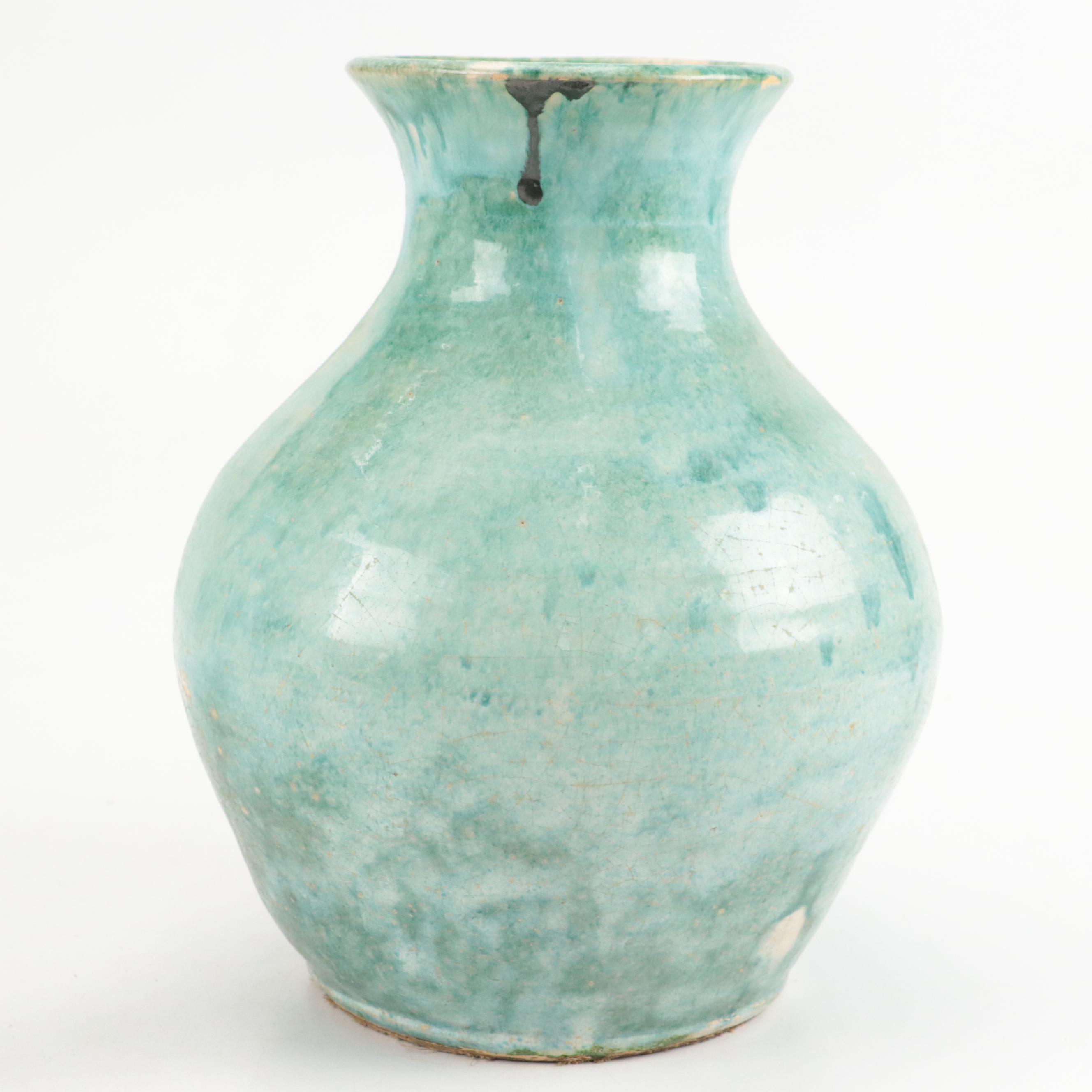 Teal Glaze Ceramic Bottle Neck Vase with Blue Glaze Ceramic Vase EBTH
