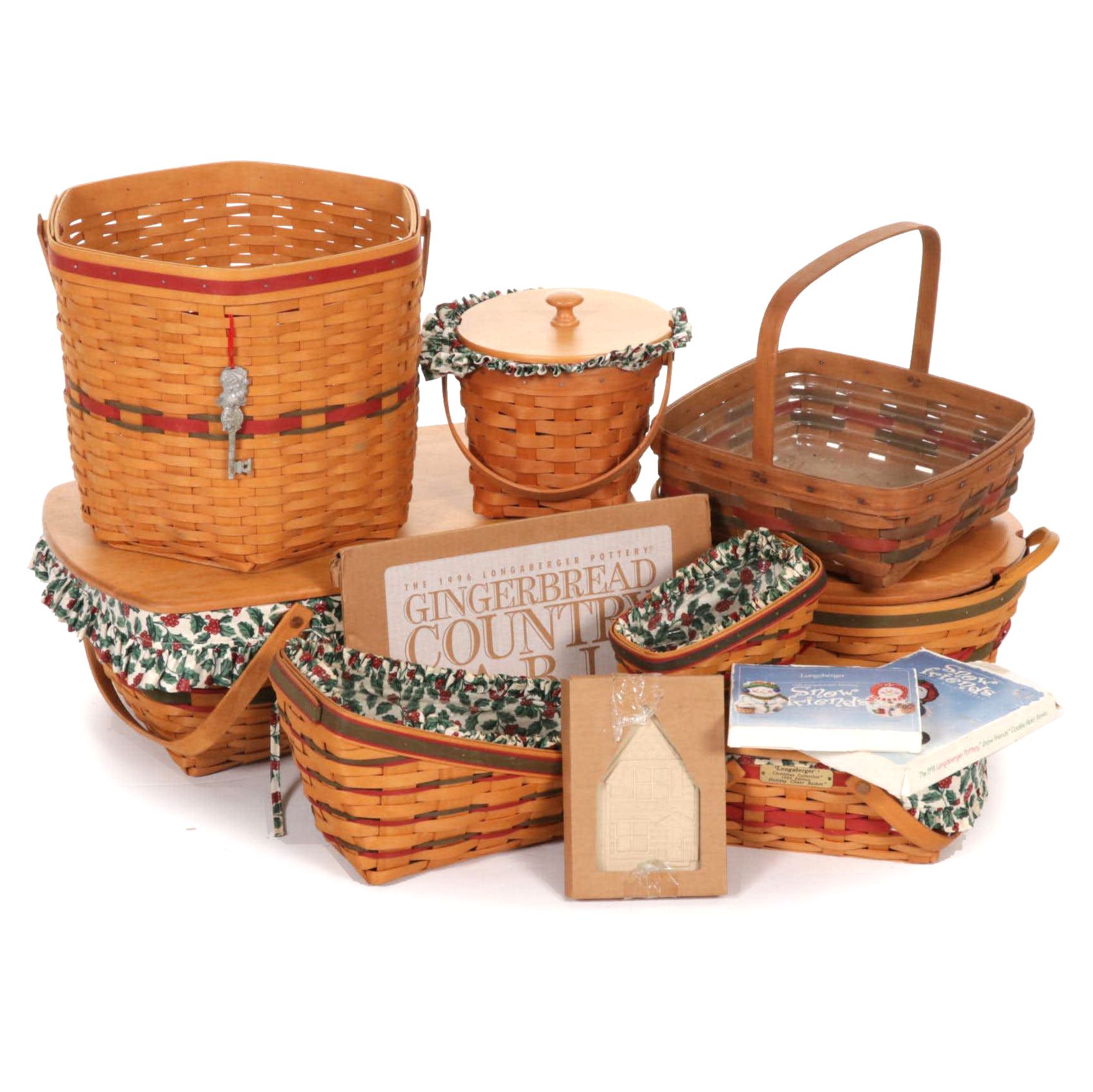 Longaberger Christmas Baskets with Stoneware Gingerbread House and Cookie Molds