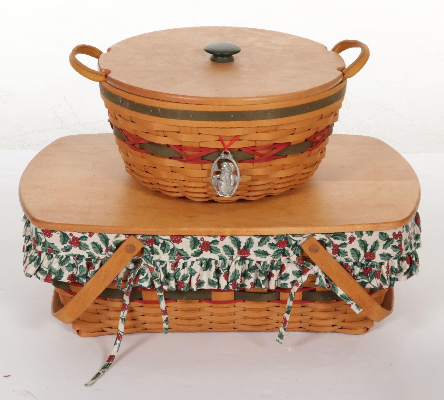 Longaberger Christmas Baskets with Stoneware Gingerbread House and Cookie Molds