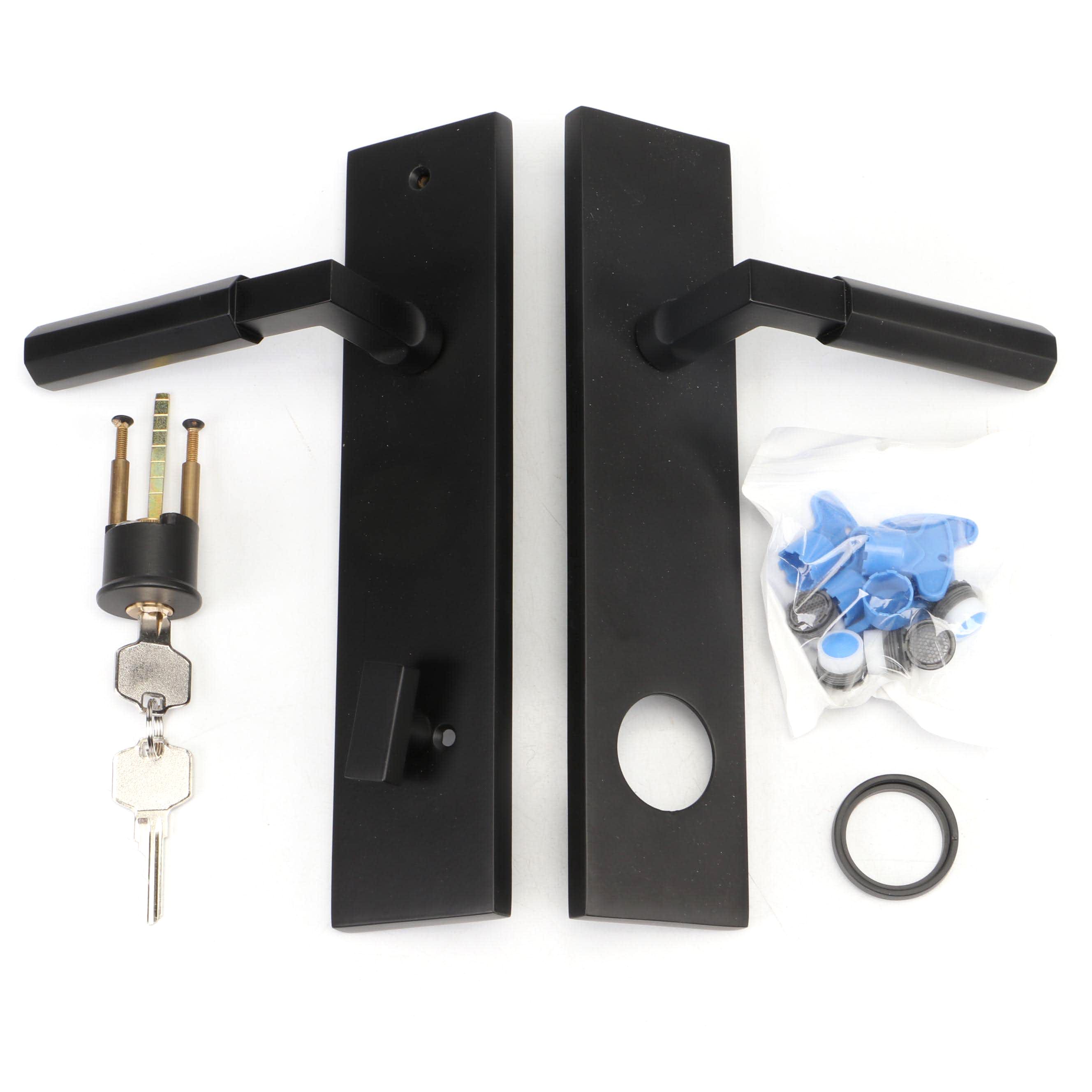 Signature Hardware Satin Black Geometric Solid Brass Entrance Door Set