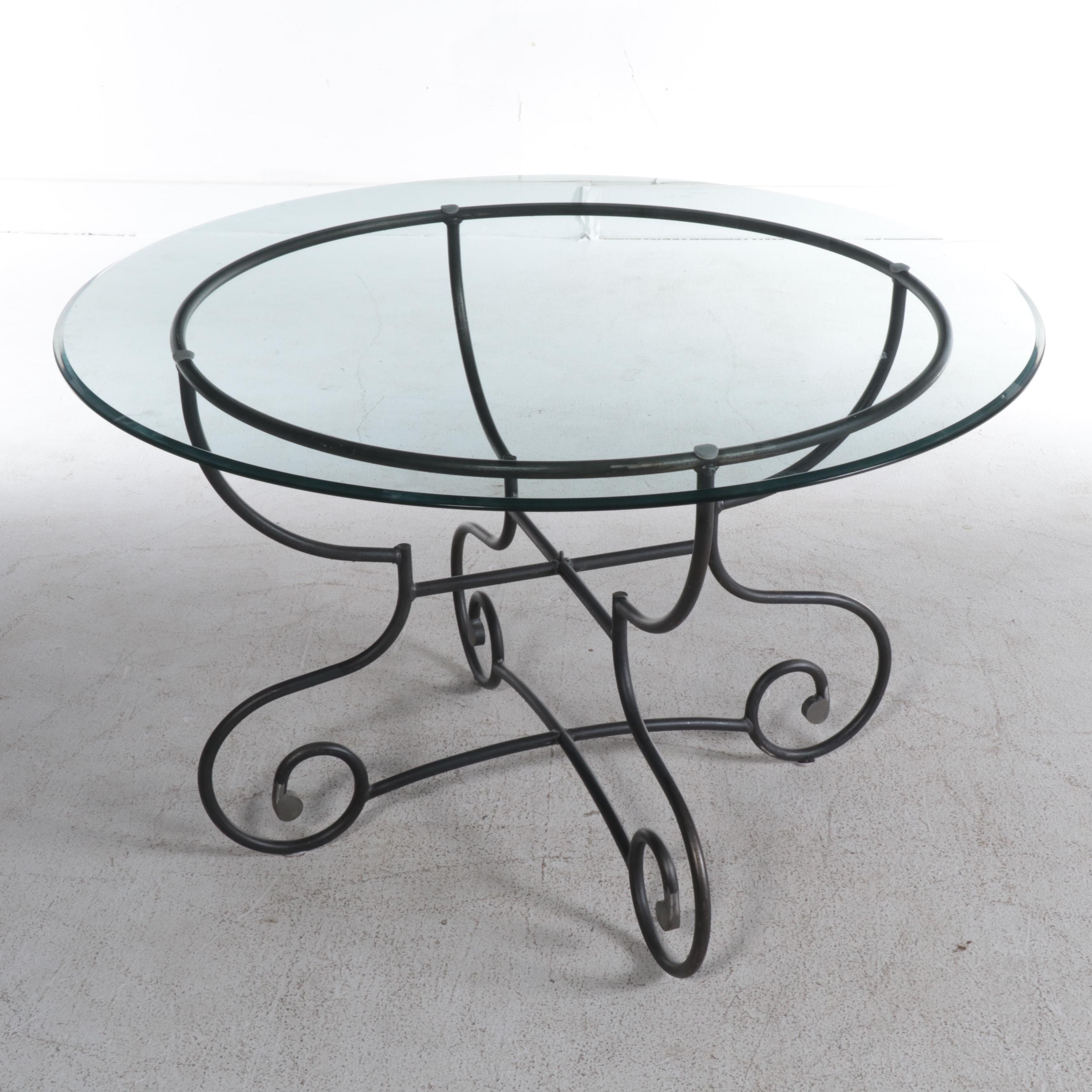 Contemporary Glass Top Wrought Iron Dining Table