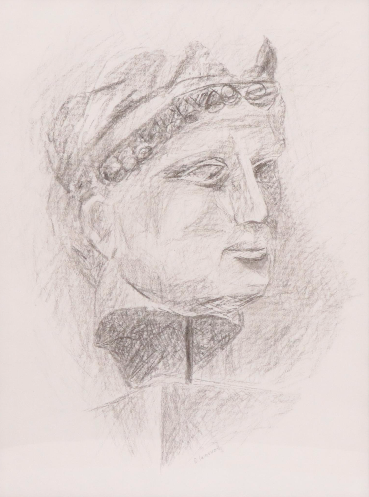 Graphite Drawing Study of a Portrait Sculpture