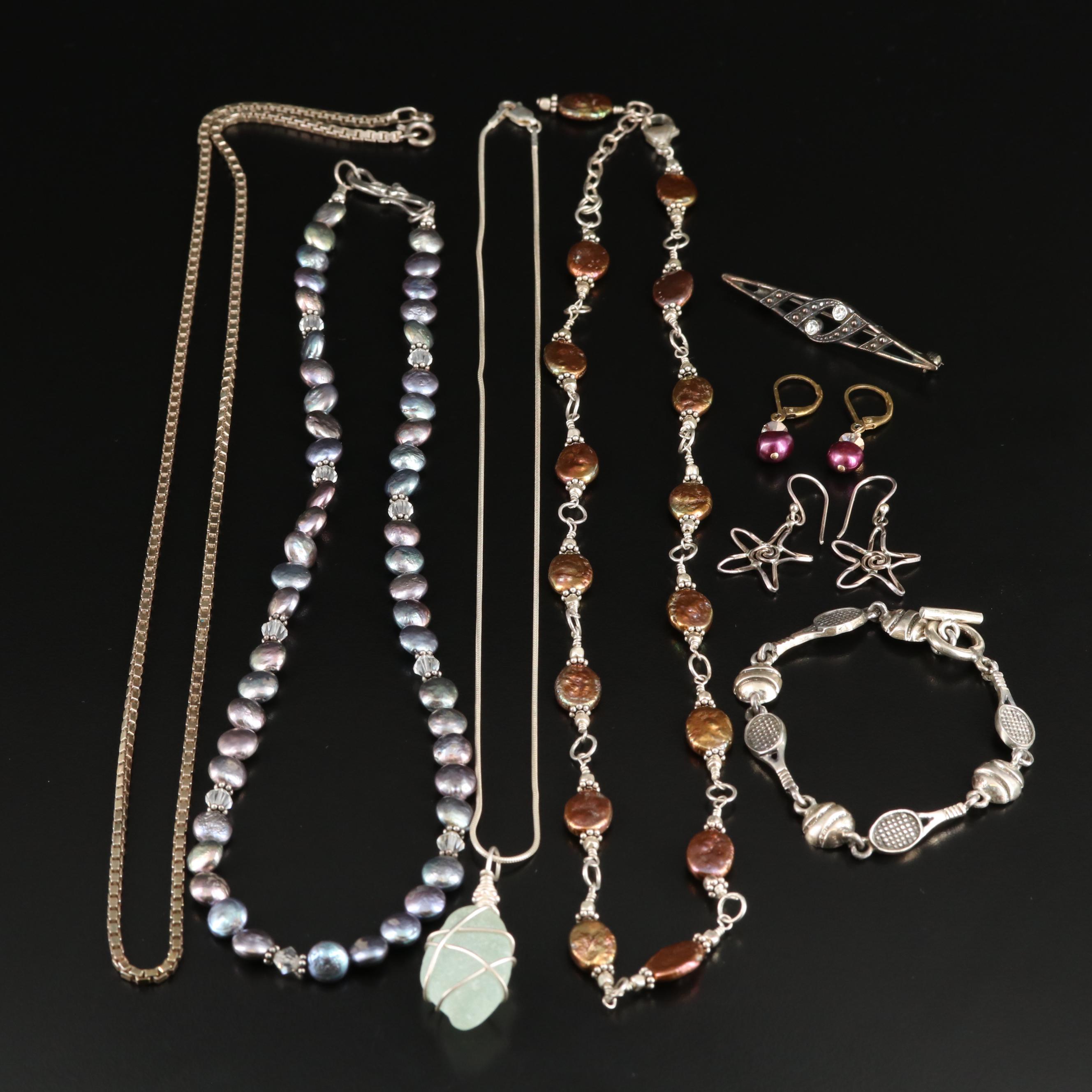 Sterling, Pearl and Seaglass Featured in Jewelry Assortment