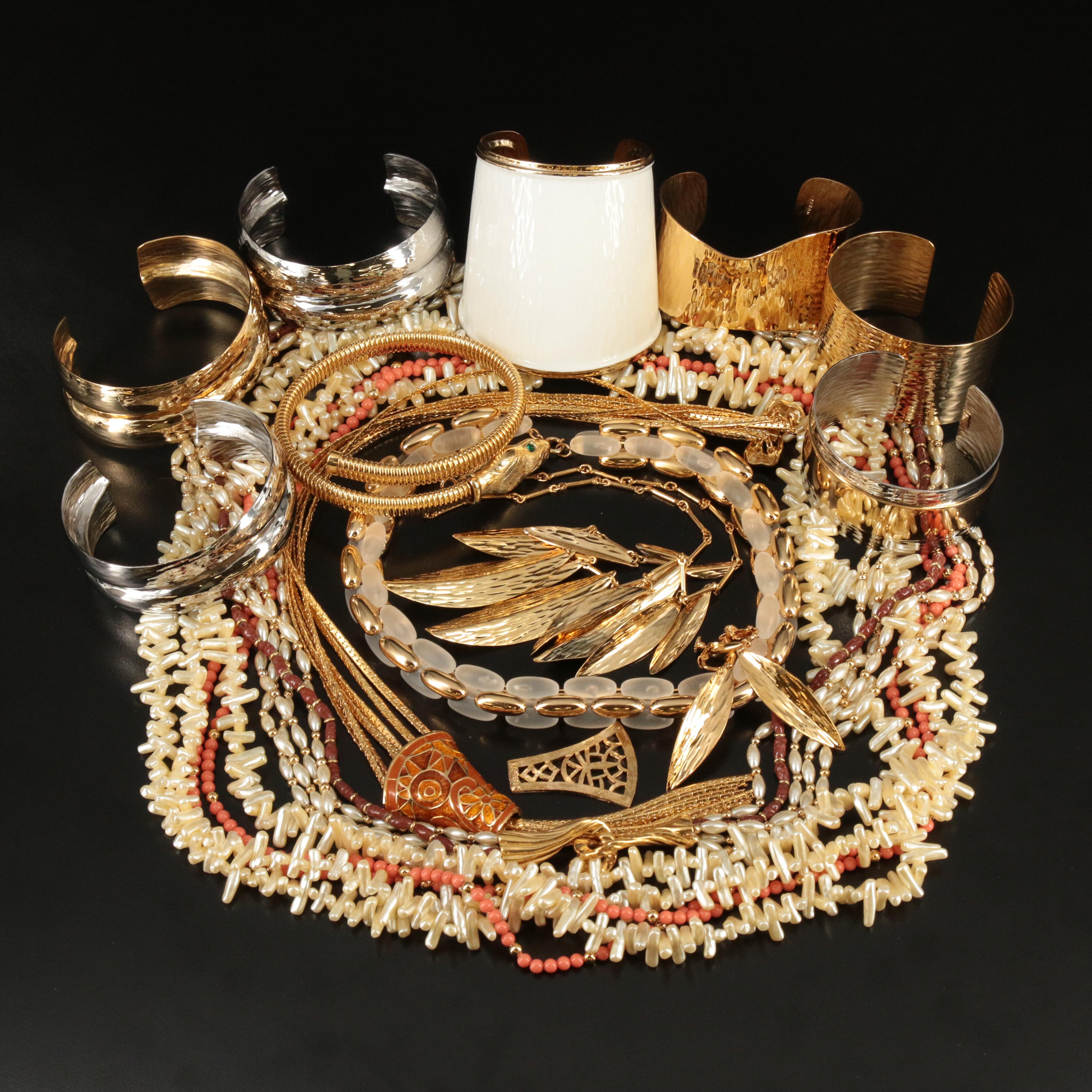 Napier Jewelry Grouping Including Enamel, Faux Coral, Faux Pearl and Gemstone