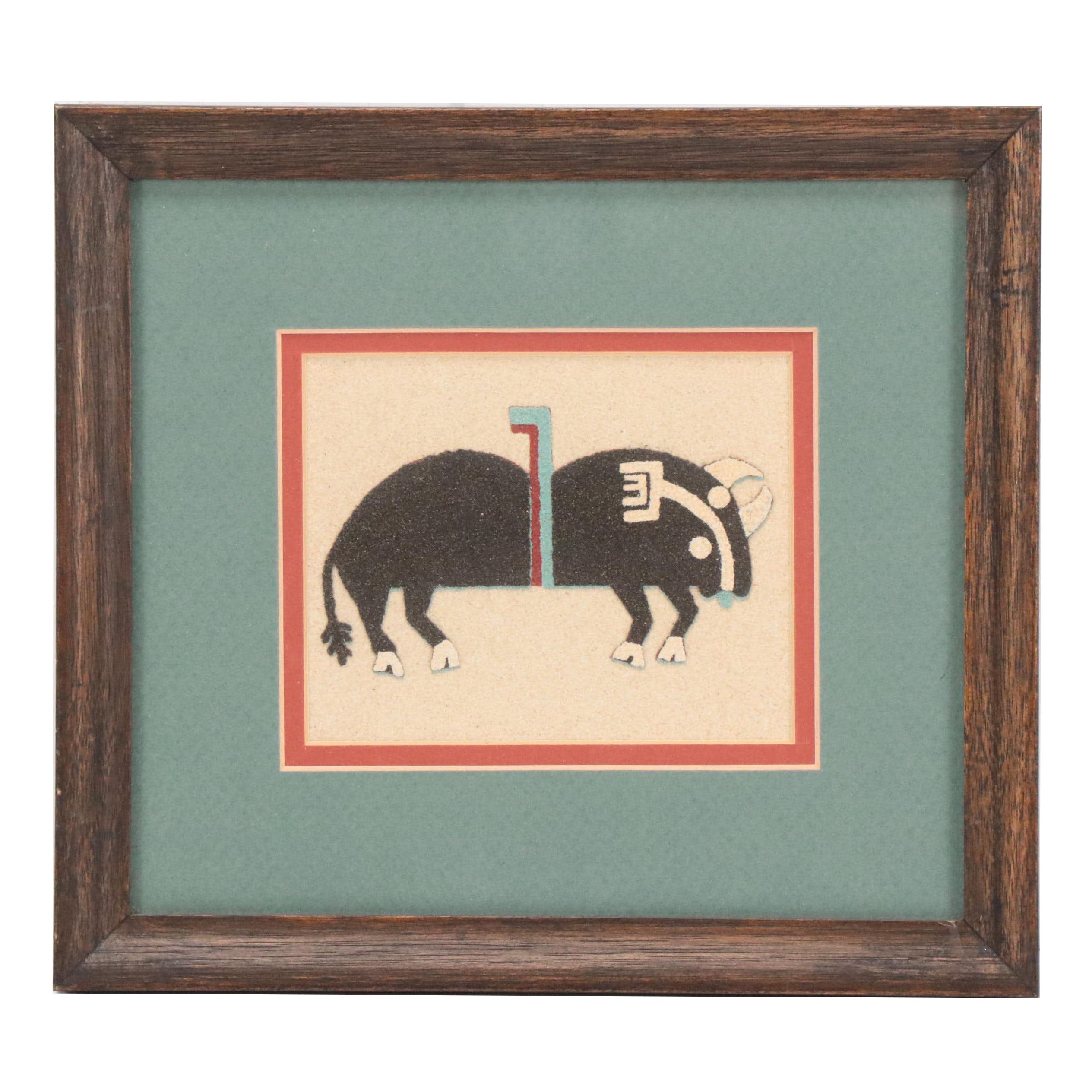 Southwestern Sand Painting  of a Buffalo, Late 20th Century
