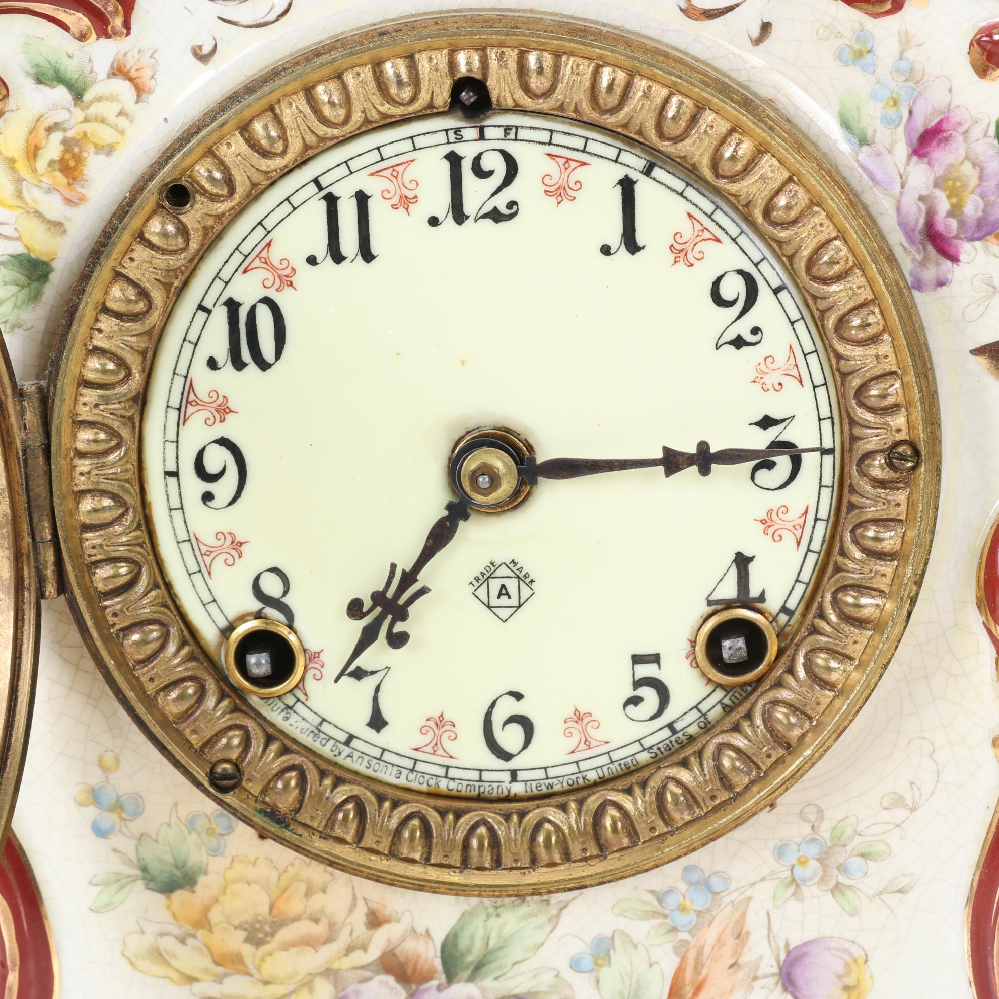 Ansonia Clock Co. "Wyoming" Porcelain Mantel Clock, Late 1800s