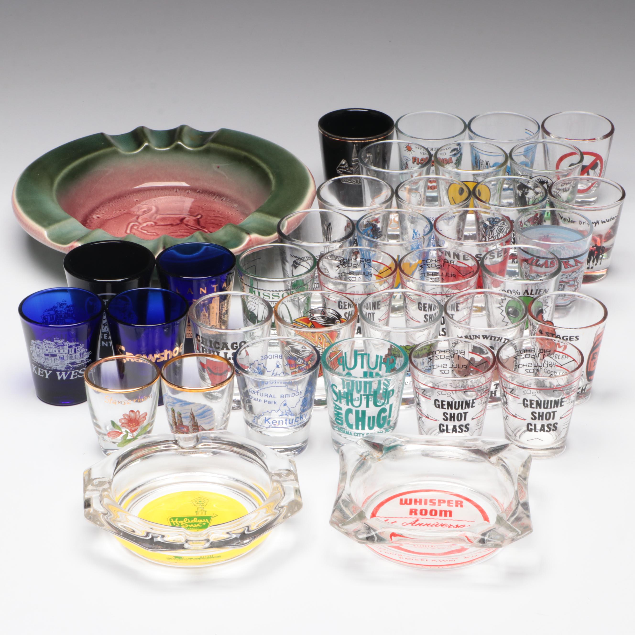 Novelty and Souvenir Shot Glasses and Ashtrays, Mid to Late 20th Century