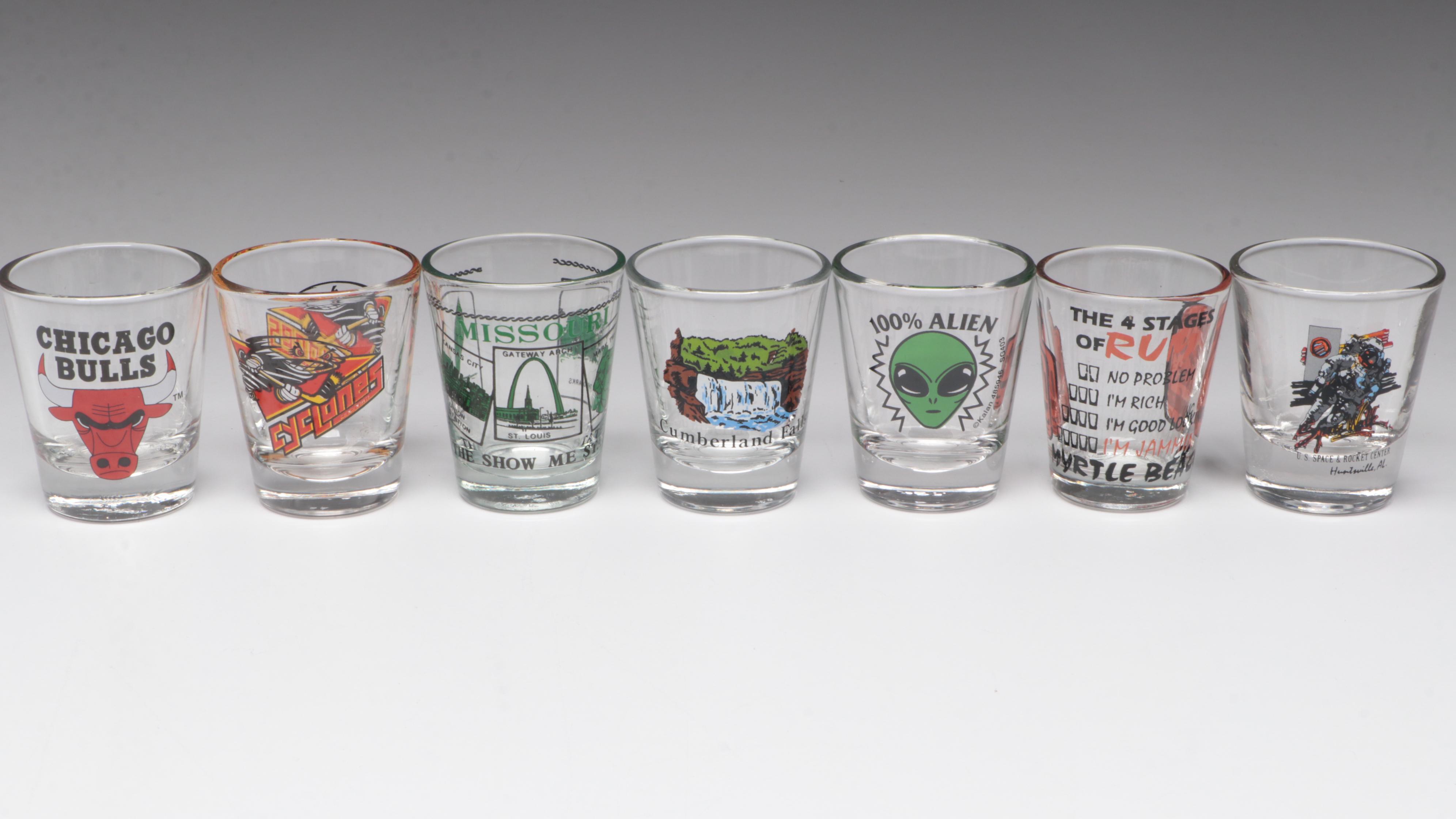 Novelty and Souvenir Shot Glasses and Ashtrays, Mid to Late 20th Century