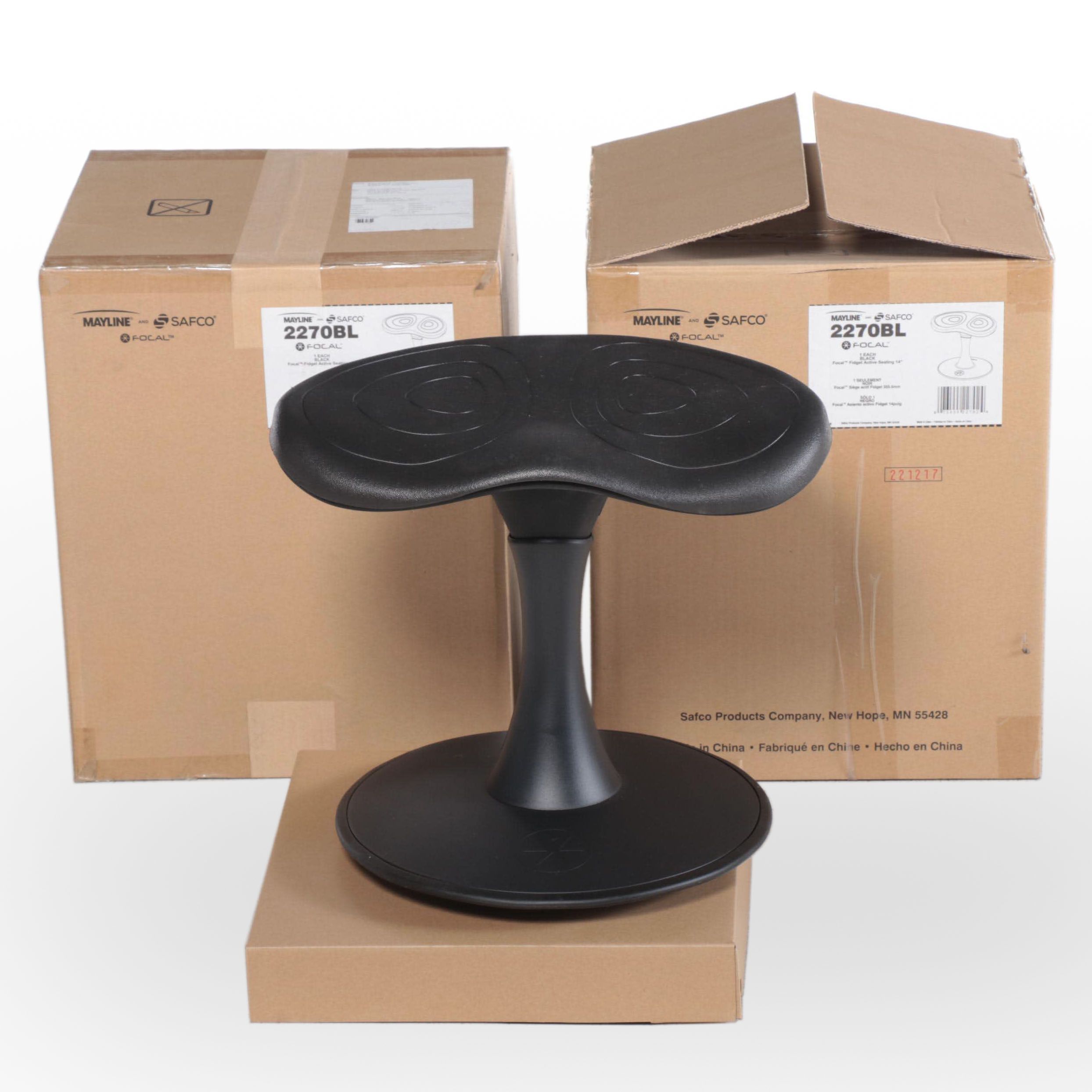 Two Mayline and Safco 14" Focal Fidget Active Seating Stools in Black
