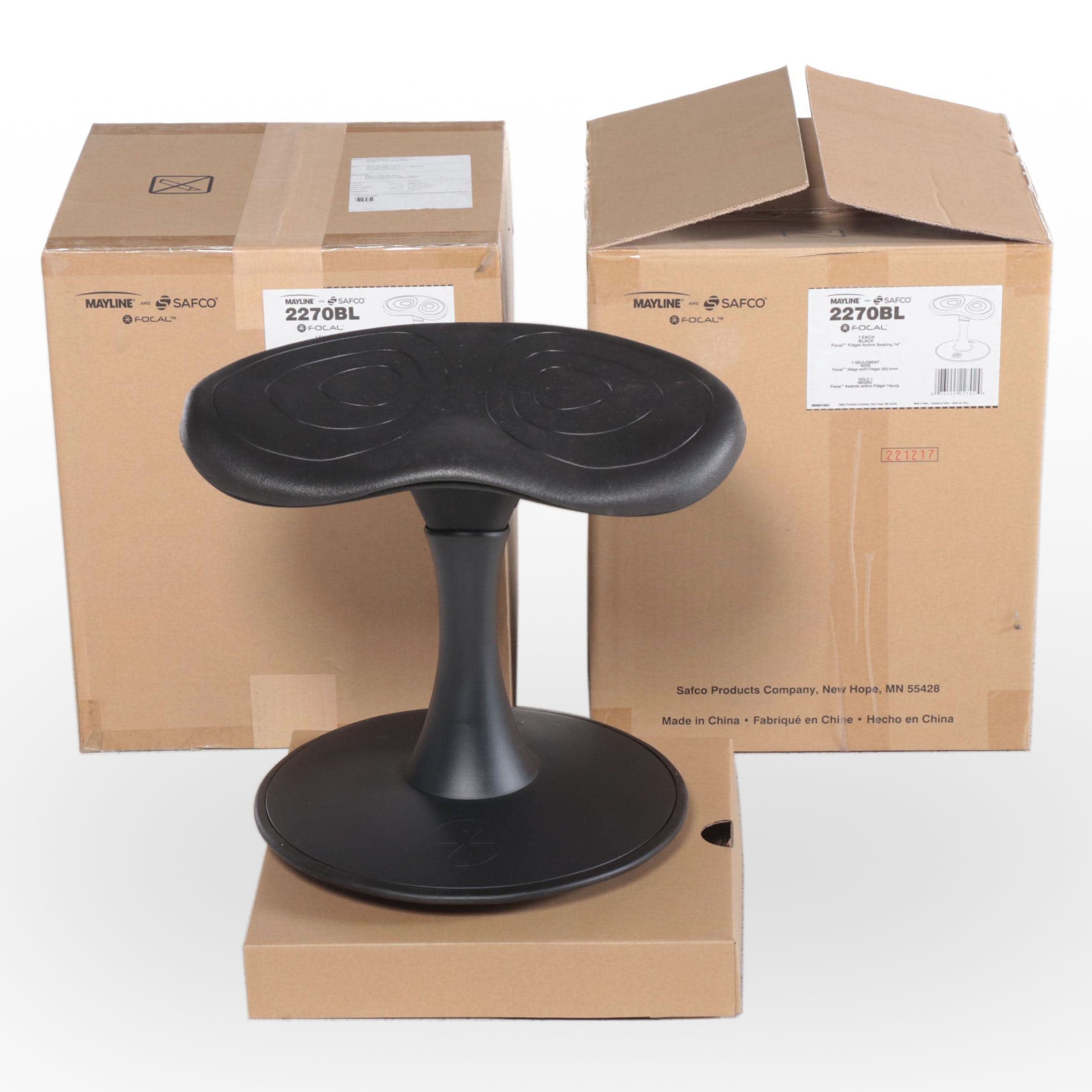 Two Mayline and Safco 14" Focal Fidget Active Seating Stools in Black