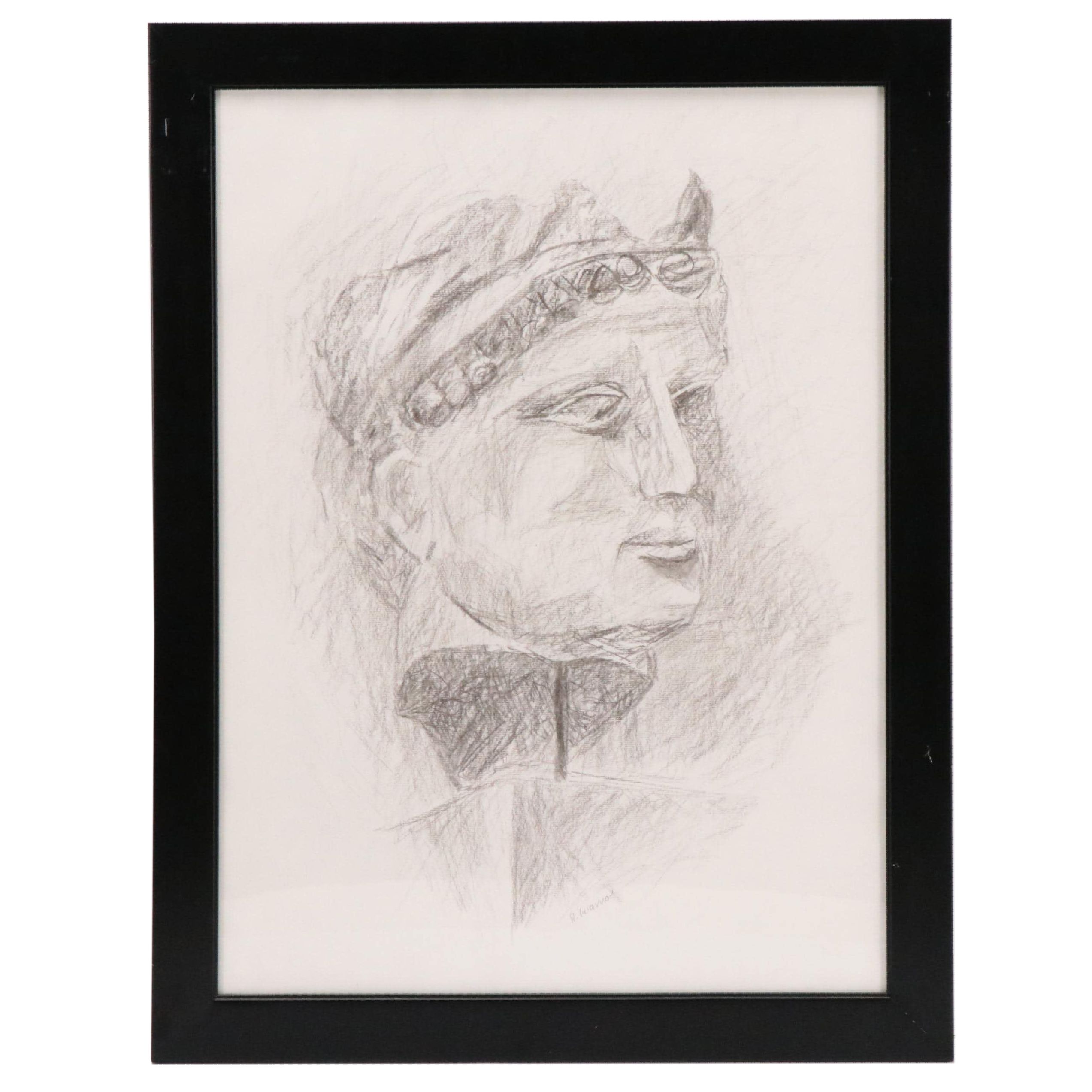 Graphite Drawing Study of a Portrait Sculpture