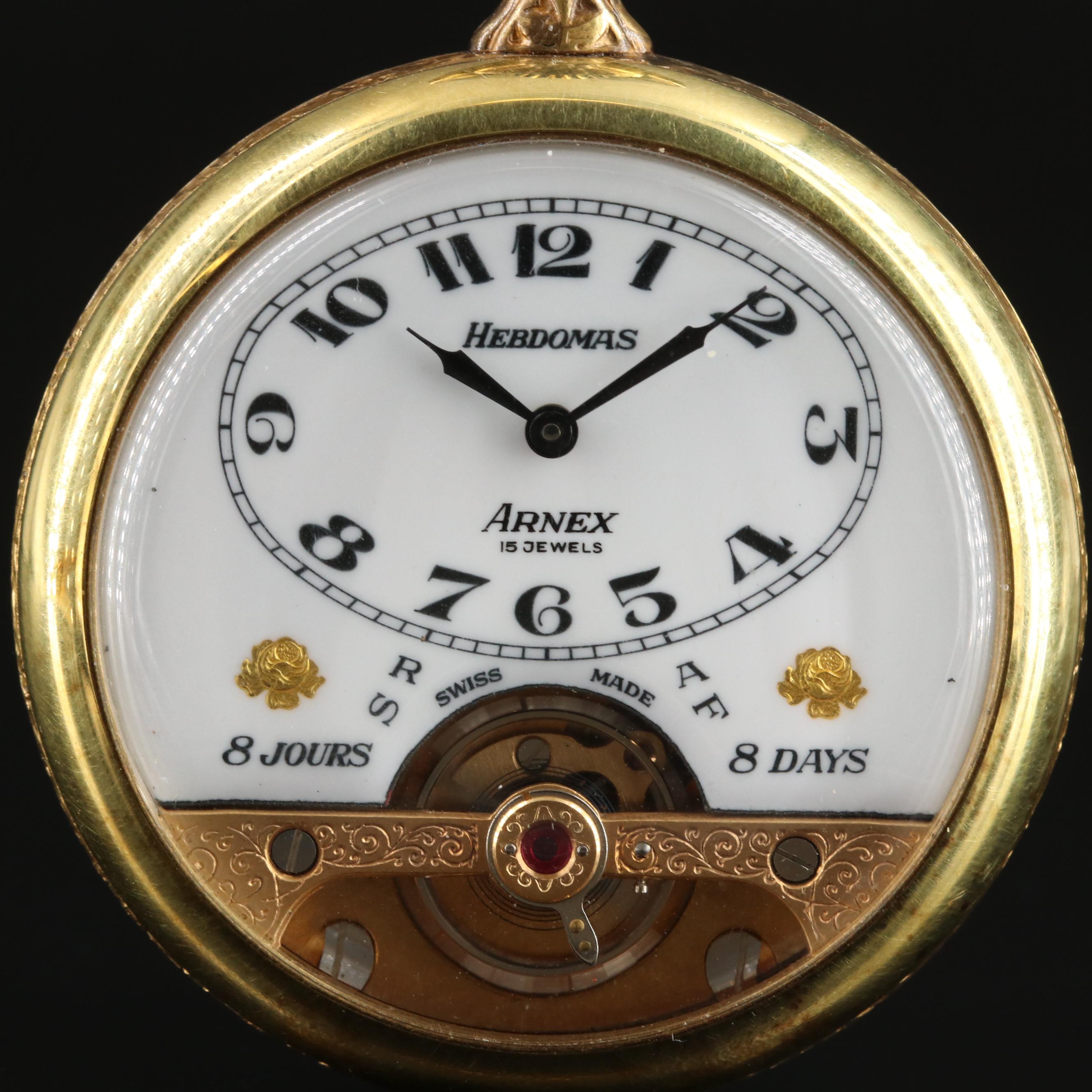 Hebdomas, Arnex 8 Days Exposed Balance Pocket Watch