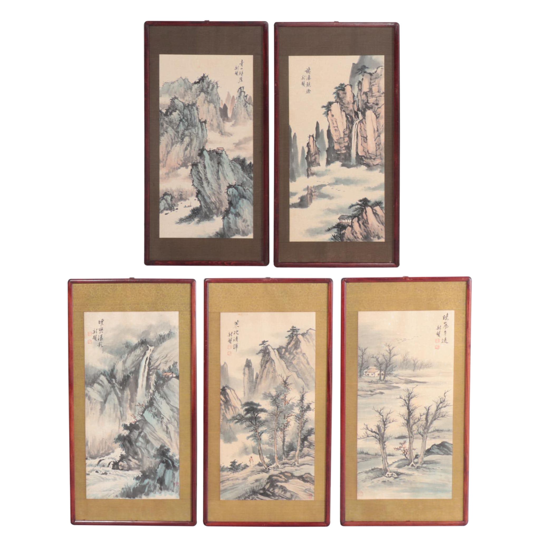 Chinese Watercolor Paintings of Mountain Landscapes