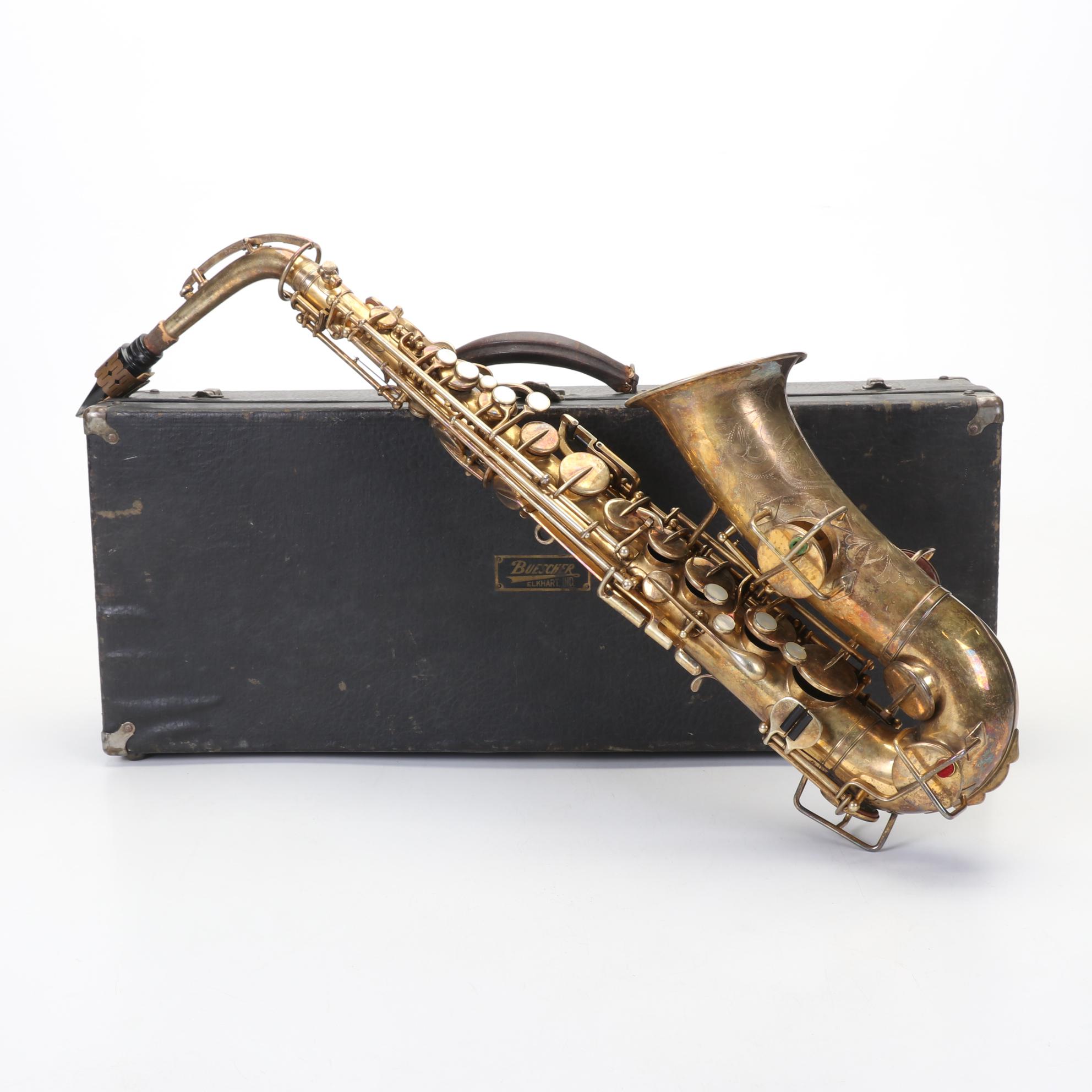 Buescher Brass True Tone Low Pitch Saxophone with Case, 1904-1933