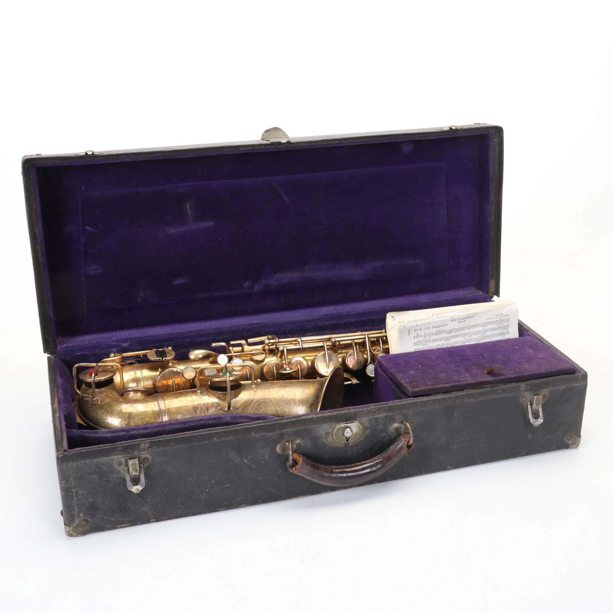 Buescher Brass True Tone Low Pitch Saxophone with Case, 1904-1933