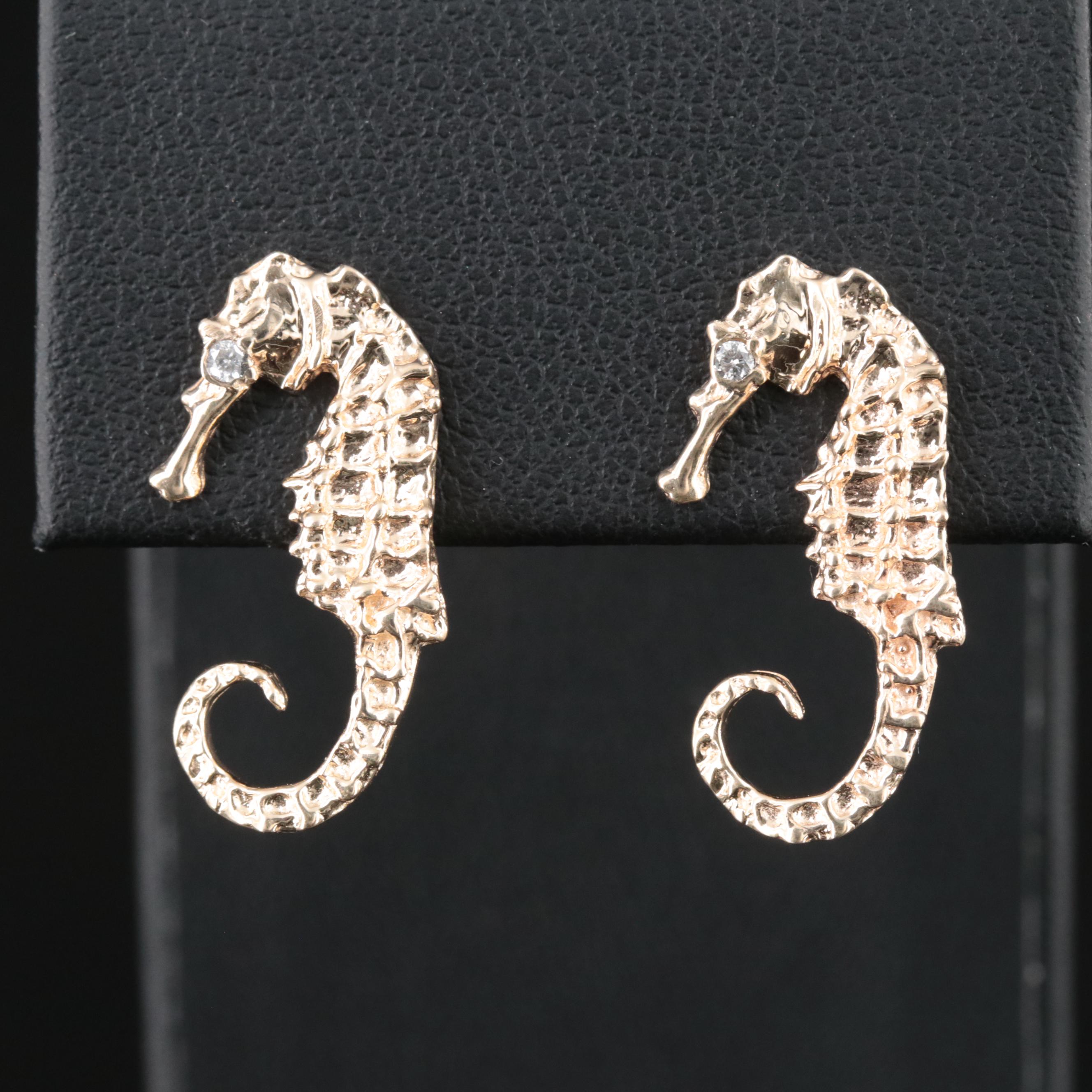 14K Seahorse Earrings with Diamond Eye Accents