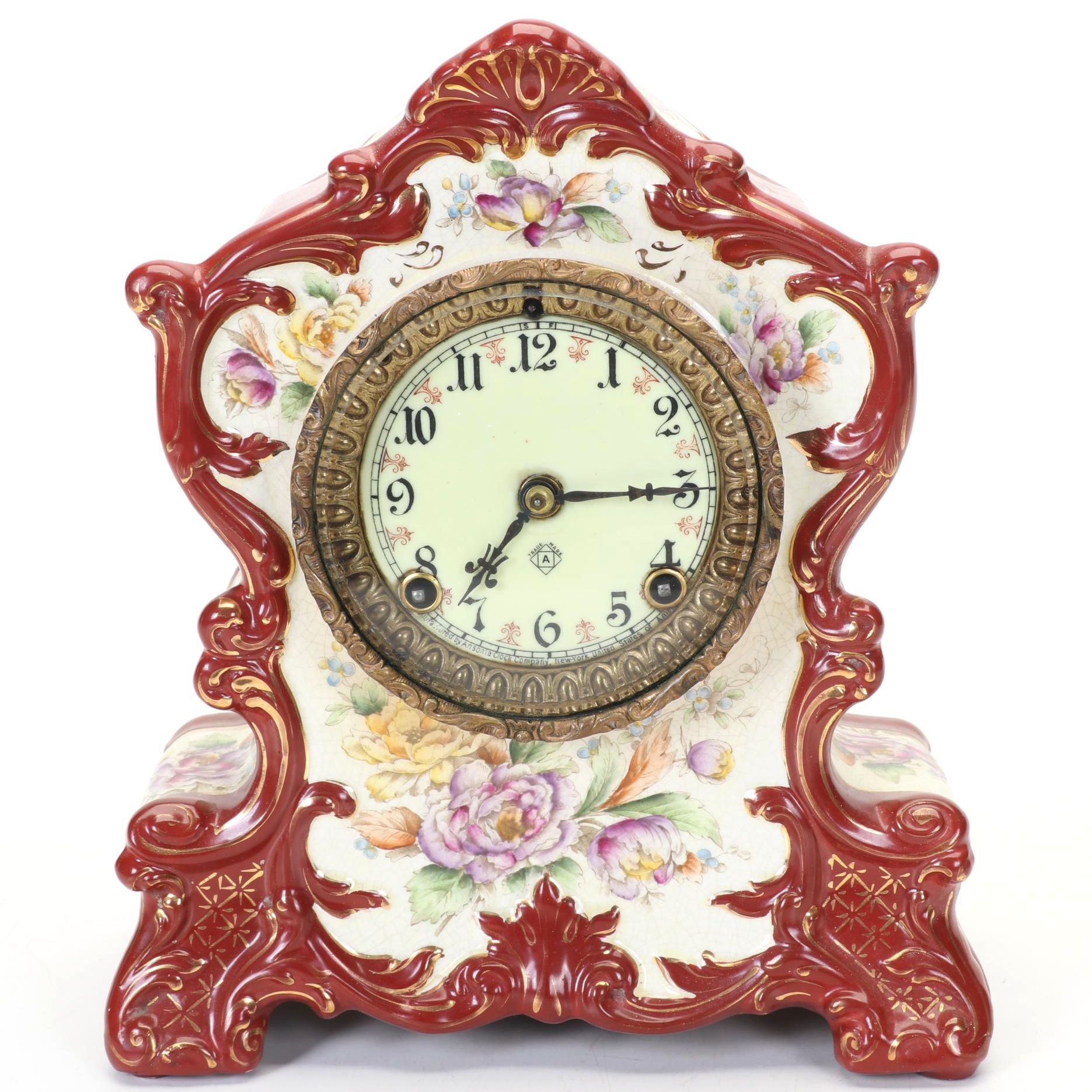 Ansonia Clock Co. "Wyoming" Porcelain Mantel Clock, Late 1800s