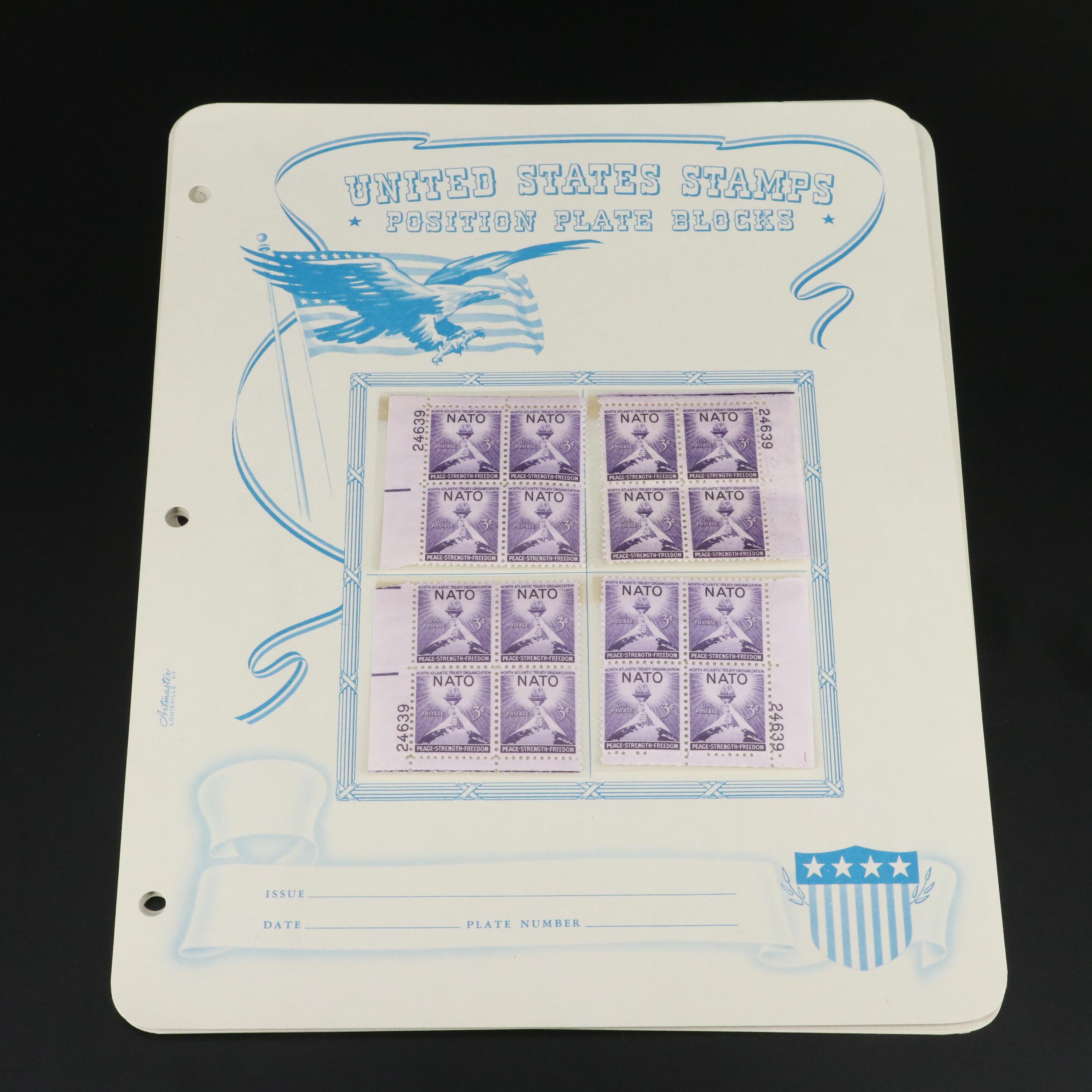 Large Collection of Vintage U.S. 3-Cent Postage Stamp Plate Blocks