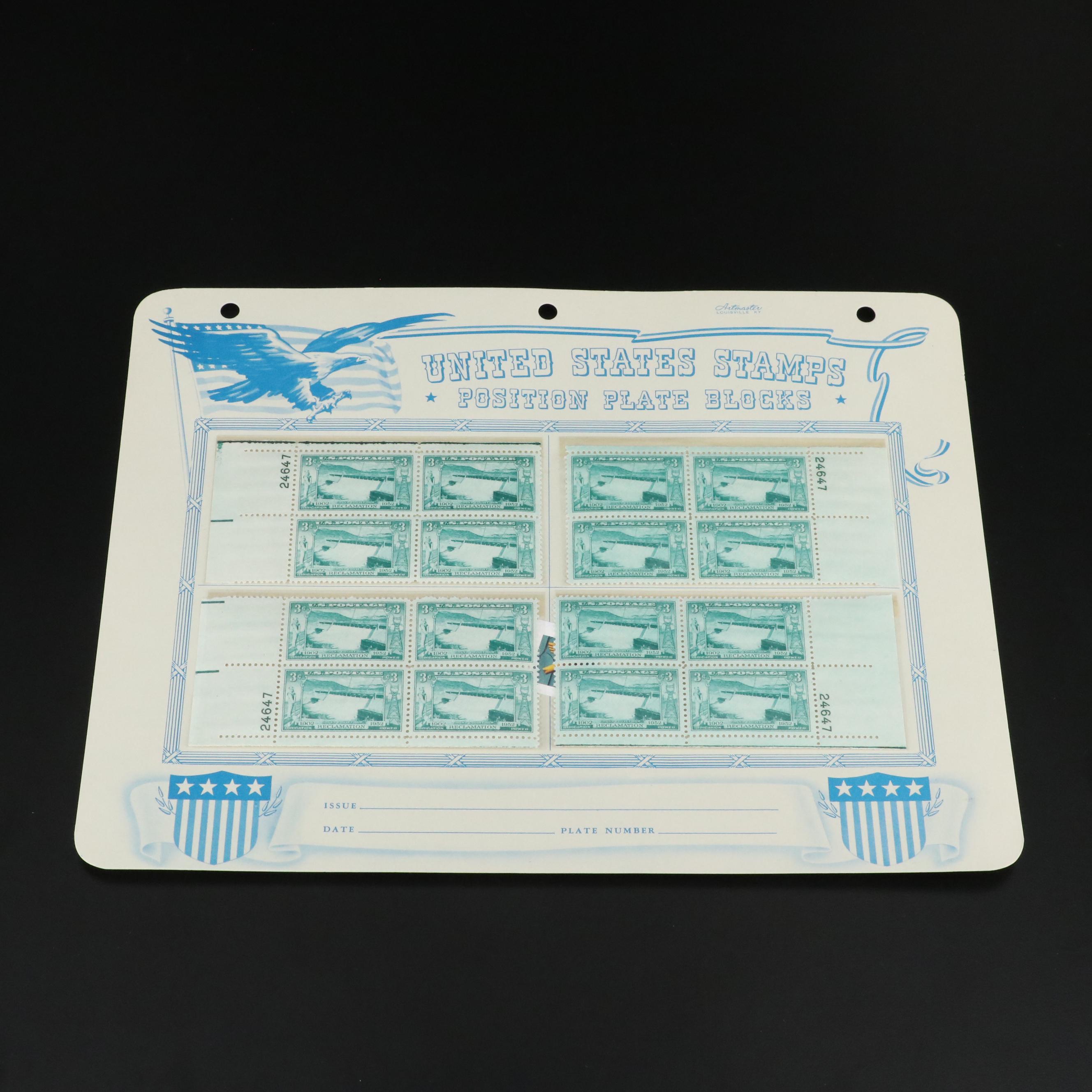 Large Collection of Vintage U.S. 3-Cent Postage Stamp Plate Blocks