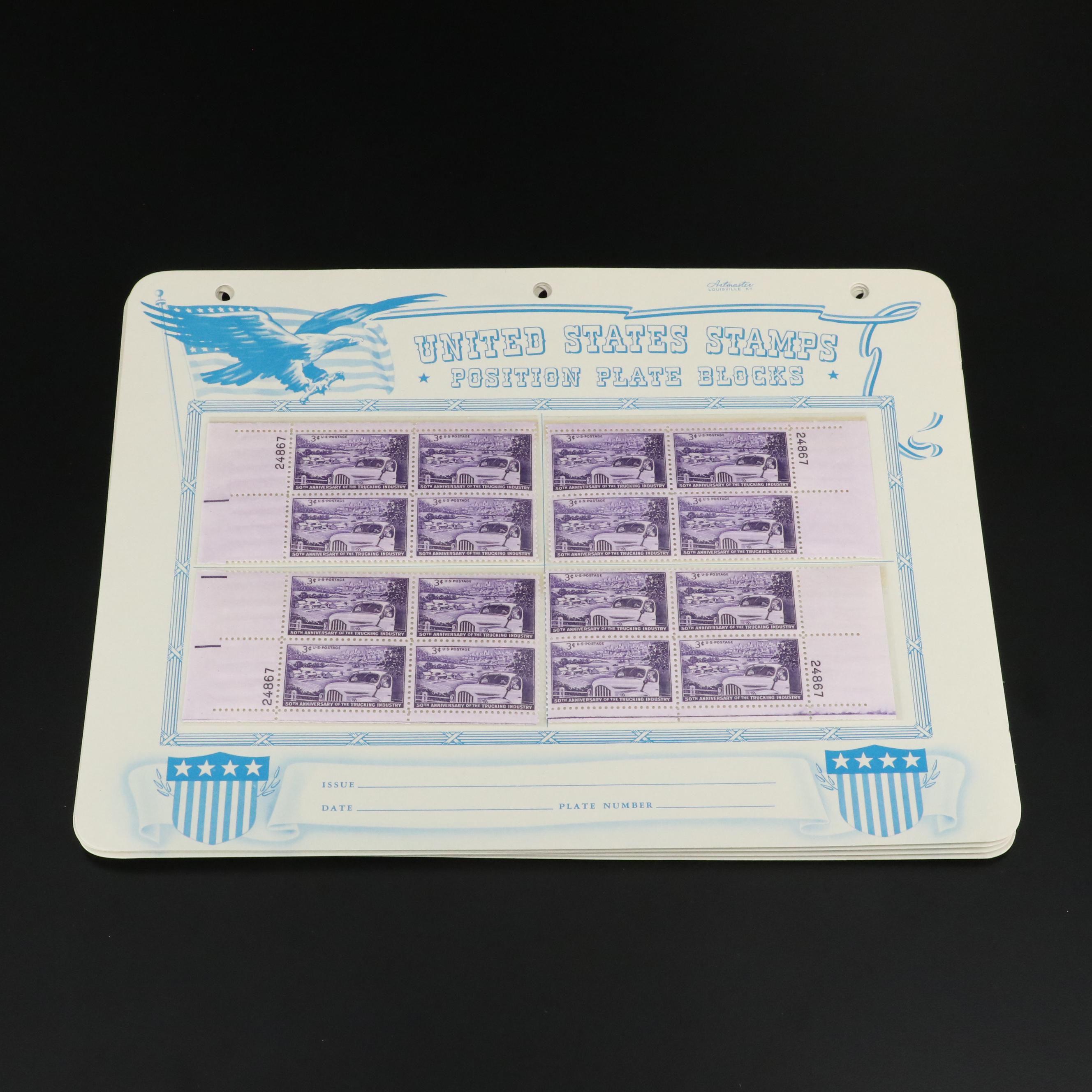 Large Collection of Vintage U.S. 3-Cent Postage Stamp Plate Blocks