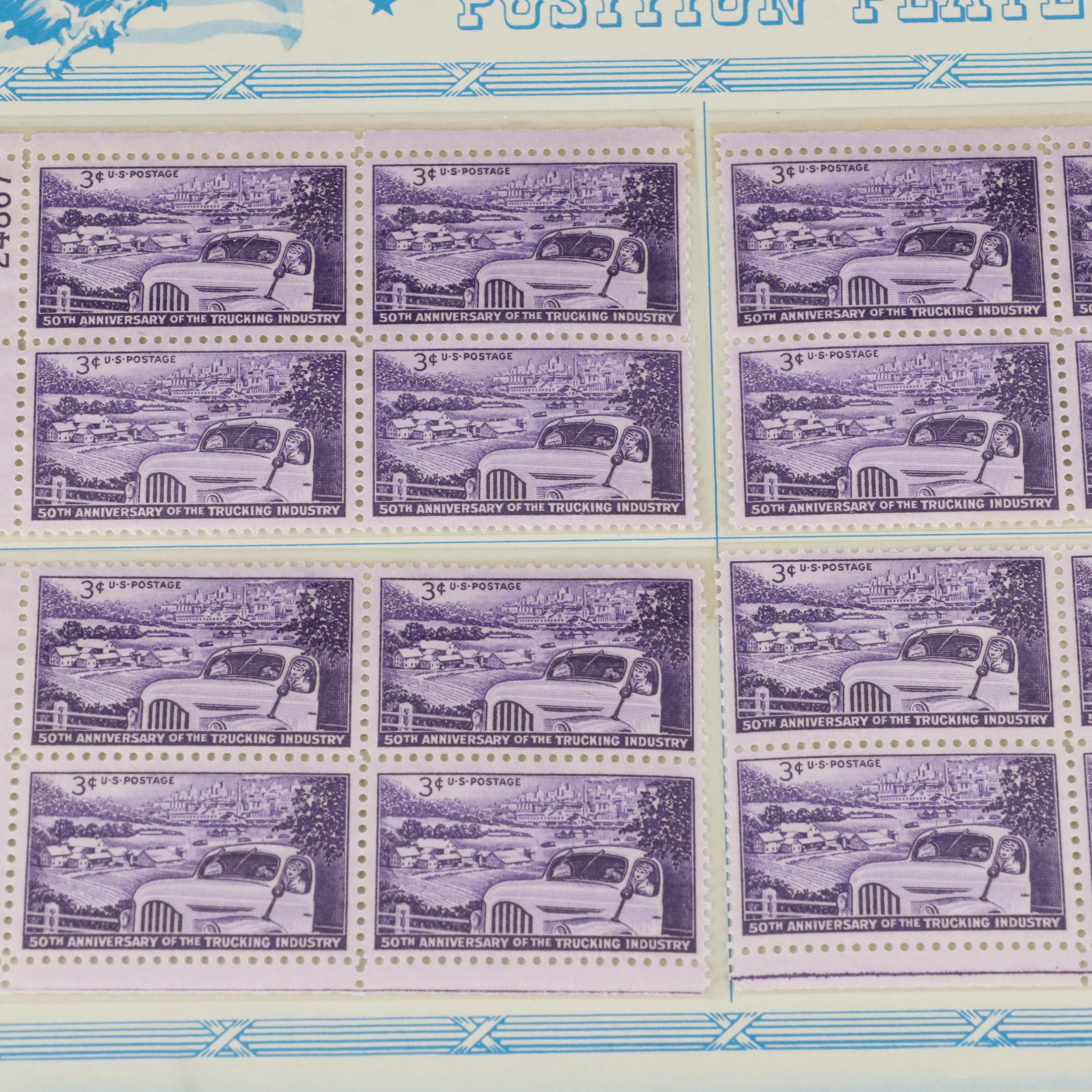 Large Collection of Vintage U.S. 3-Cent Postage Stamp Plate Blocks