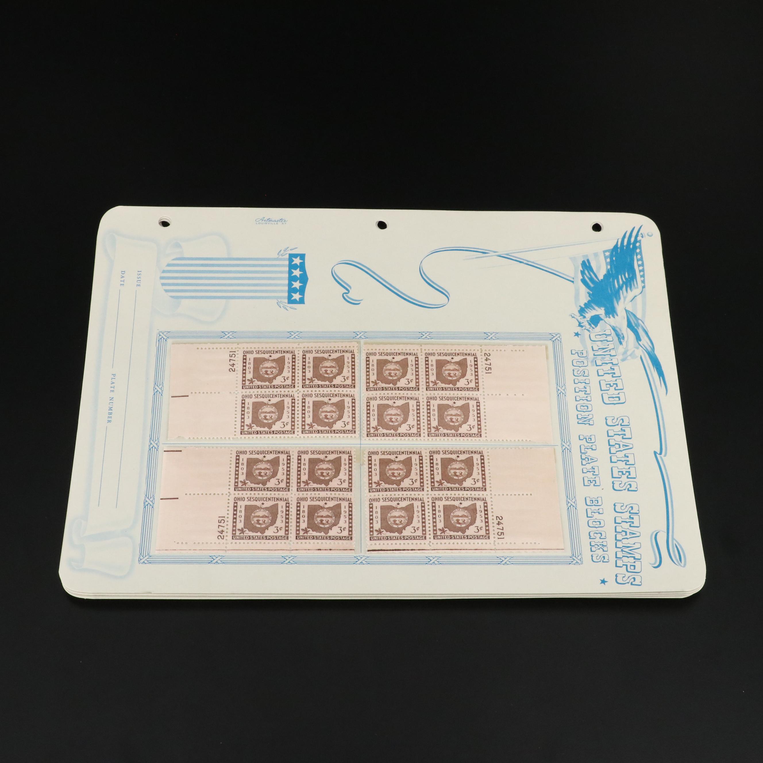 Large Collection of Vintage U.S. 3-Cent Postage Stamp Plate Blocks