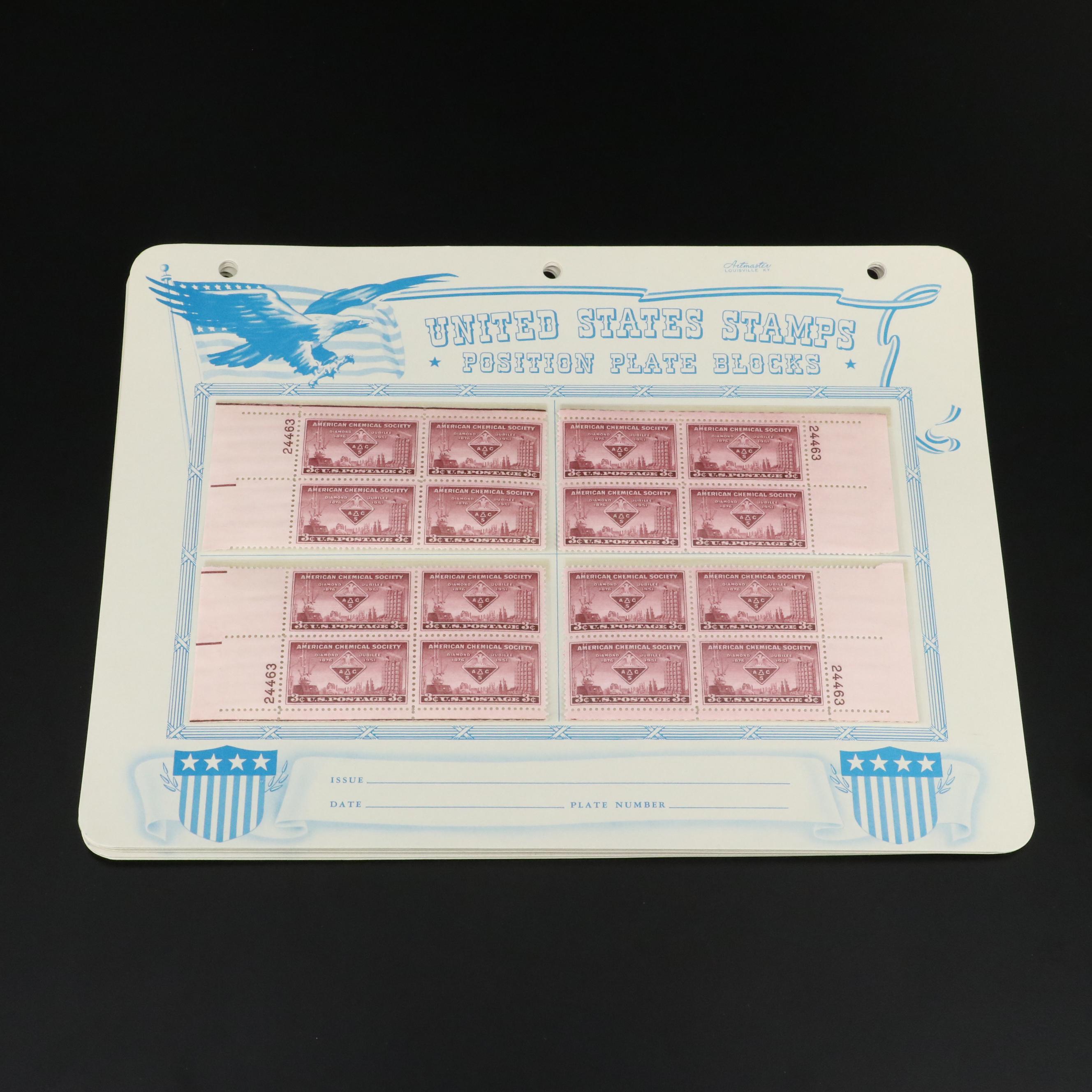 Large Collection of Vintage U.S. 3-Cent Postage Stamp Plate Blocks