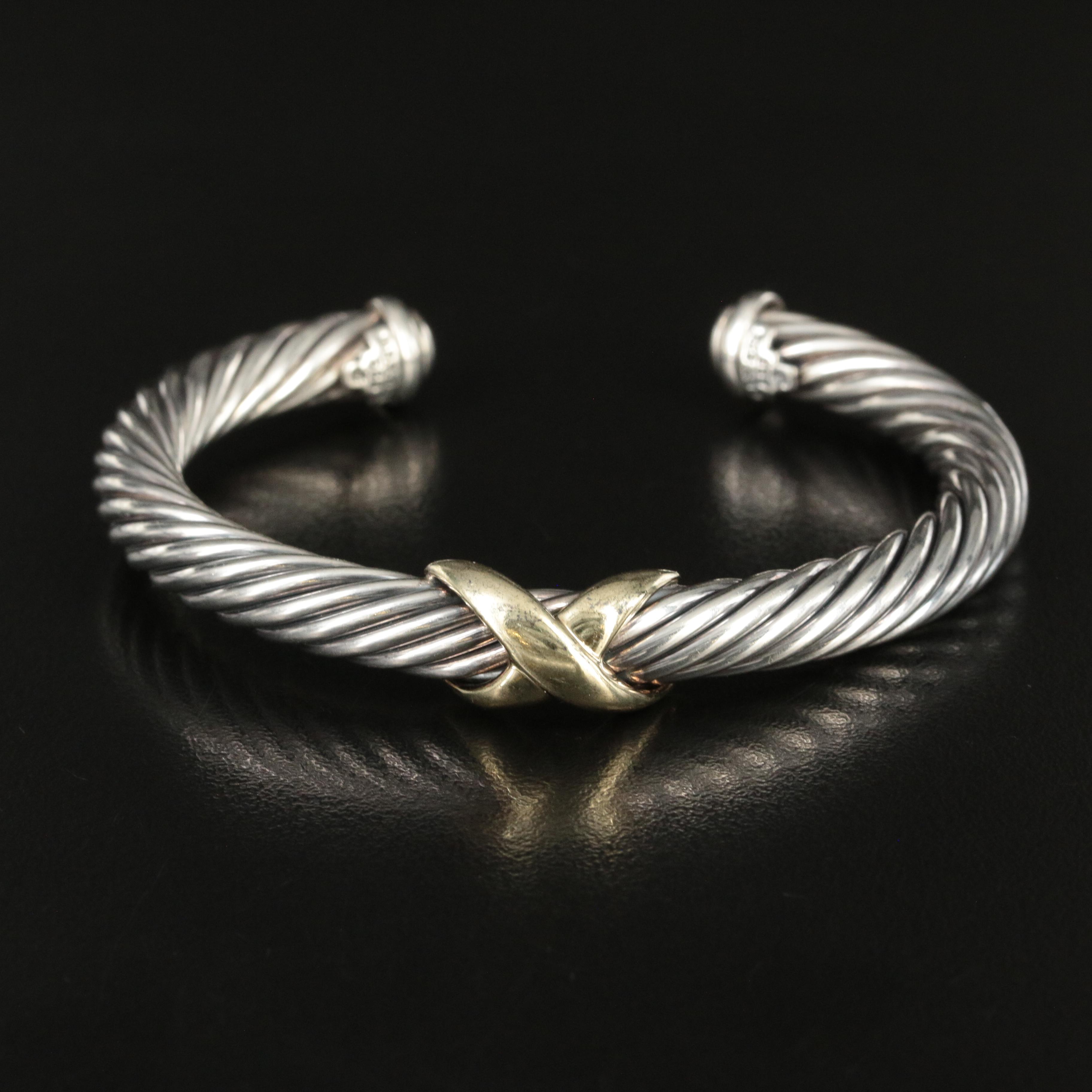 David Yurman X Classic Cable Cuff in Sterling and 14K