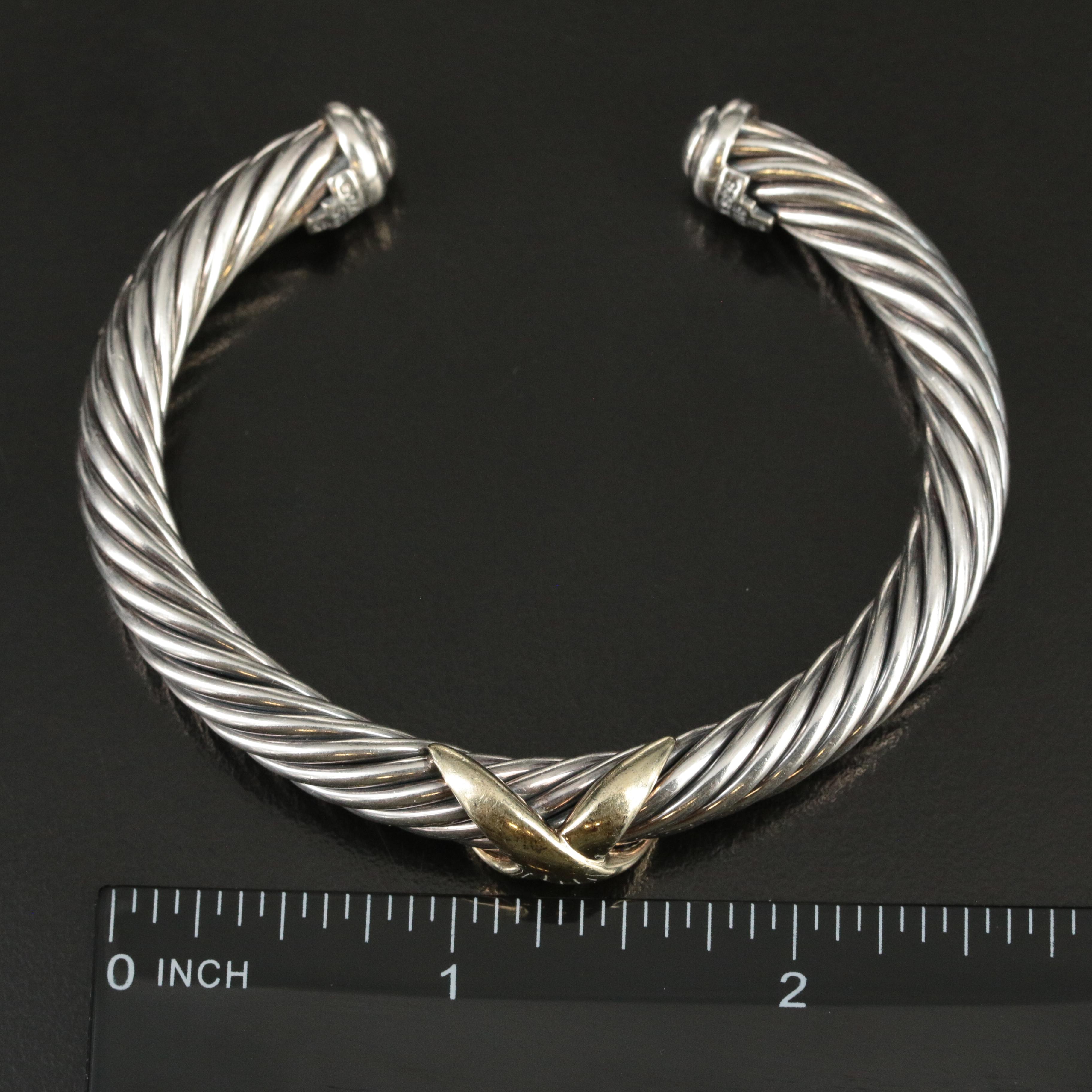 David Yurman X Classic Cable Cuff in Sterling and 14K