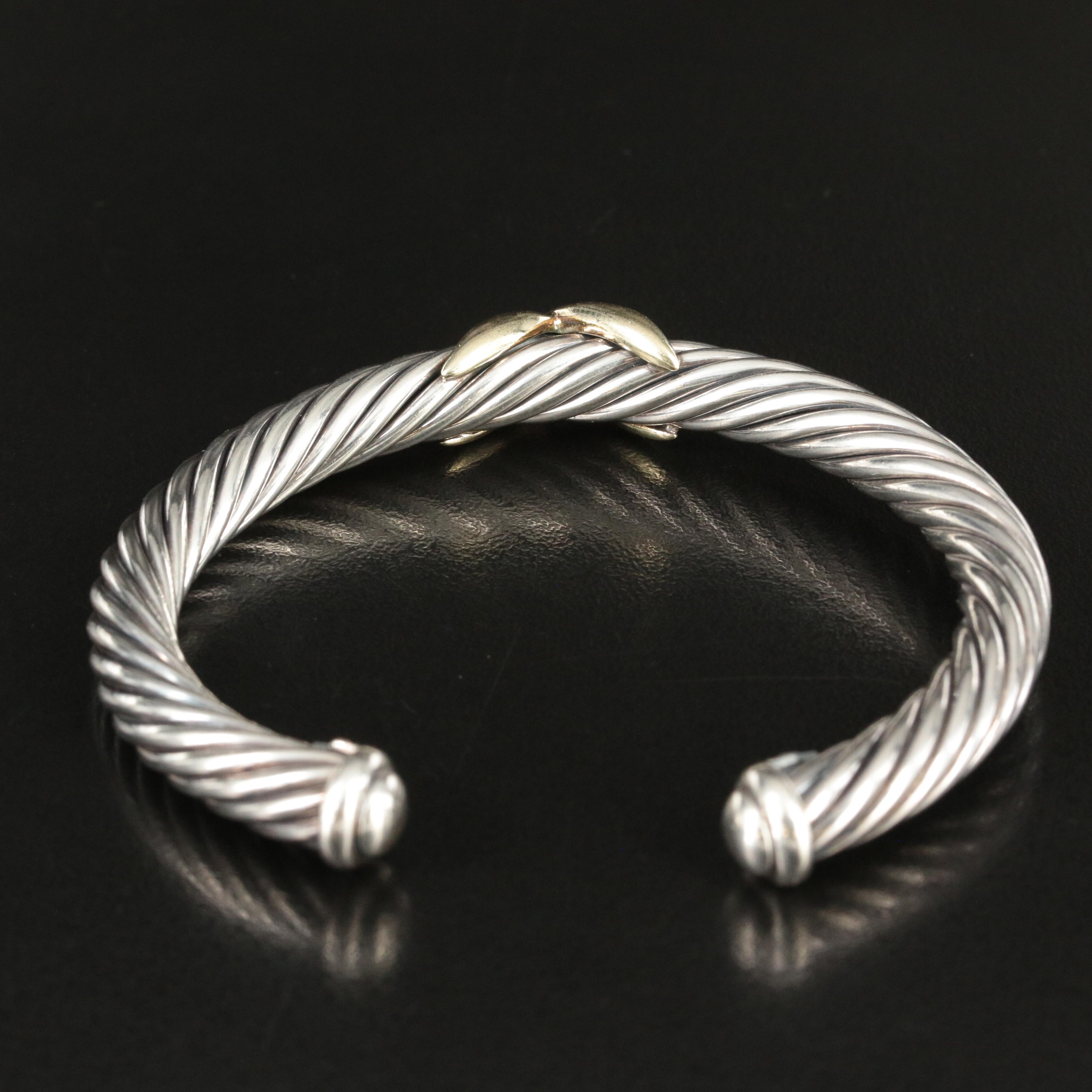 David Yurman X Classic Cable Cuff in Sterling and 14K