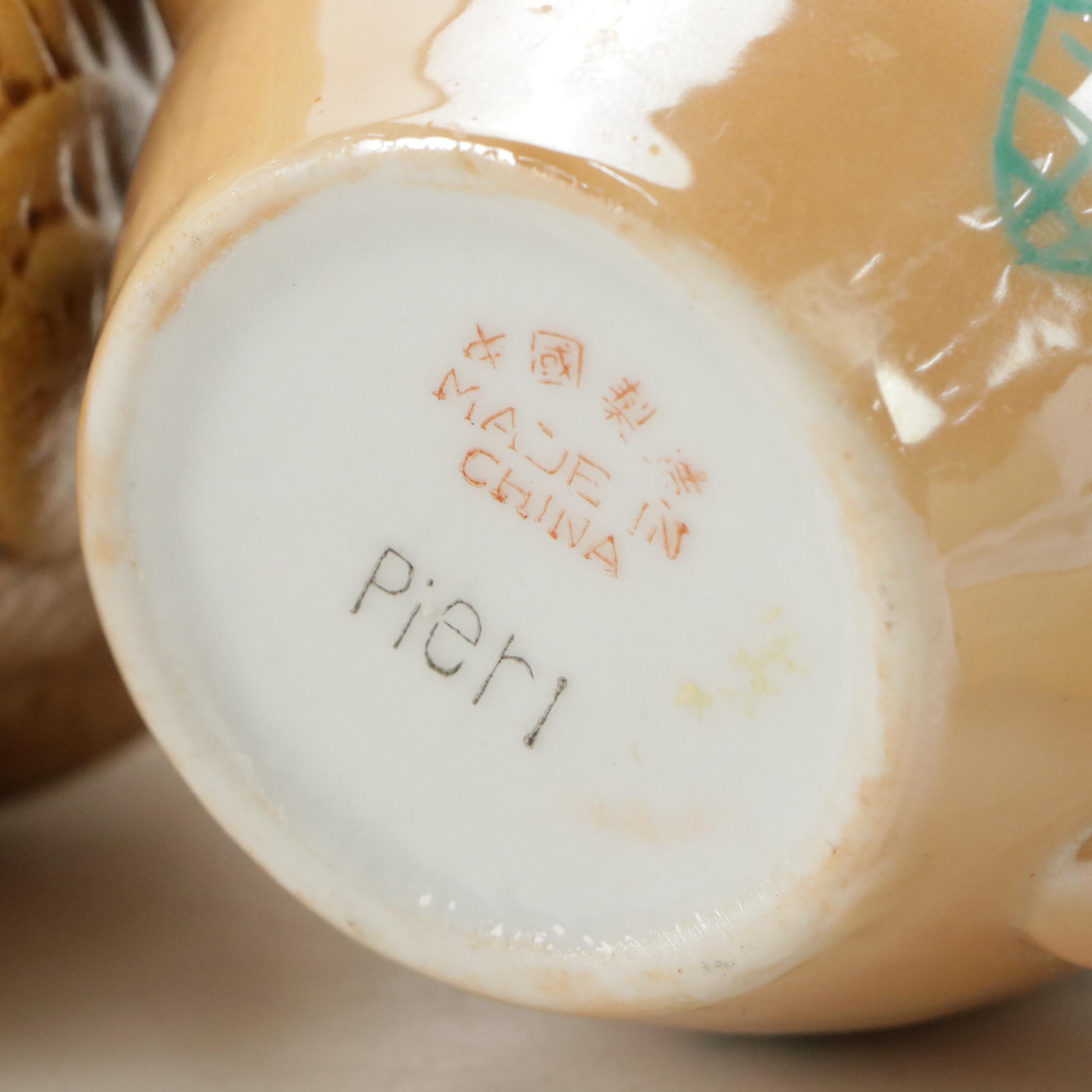 Pigeon Forge Pottery with Other Owl Figurines and Teapot, Mid to Late 20th C.