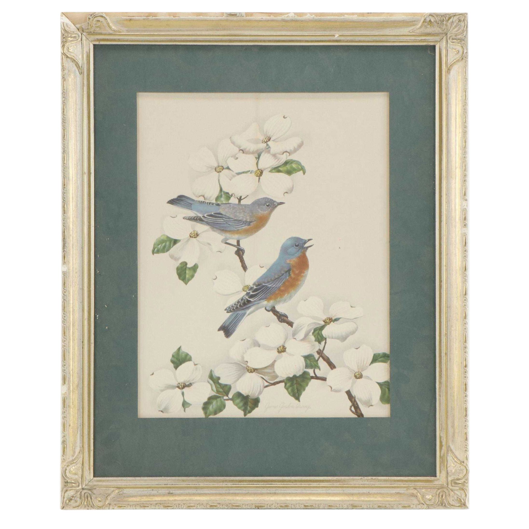 Offset Lithograph After James Gordon Irving "Blue Birds and Dogwood"