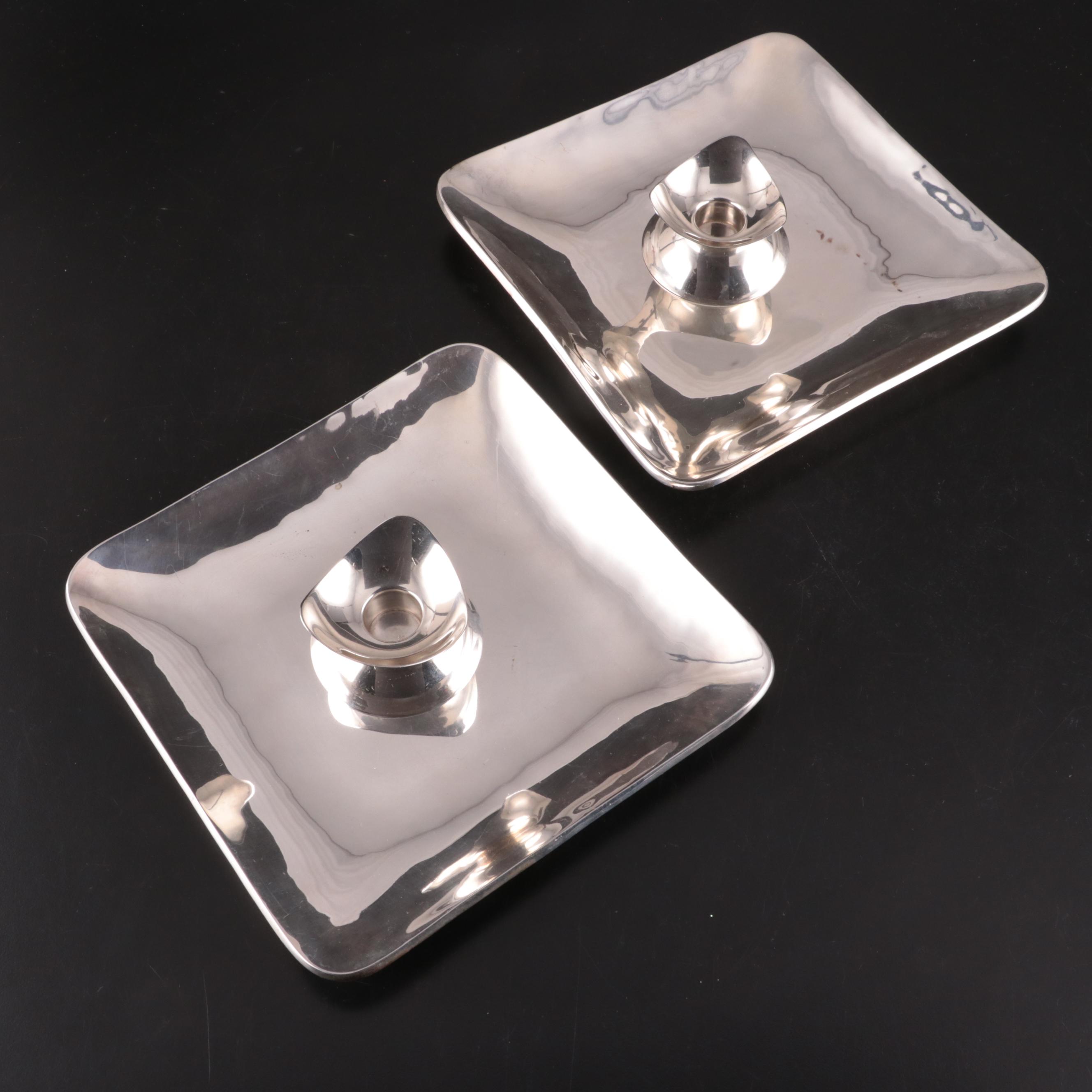 Juventino Lopez Reyes Sterling Silver Candlesticks with Other Modernist Sterling