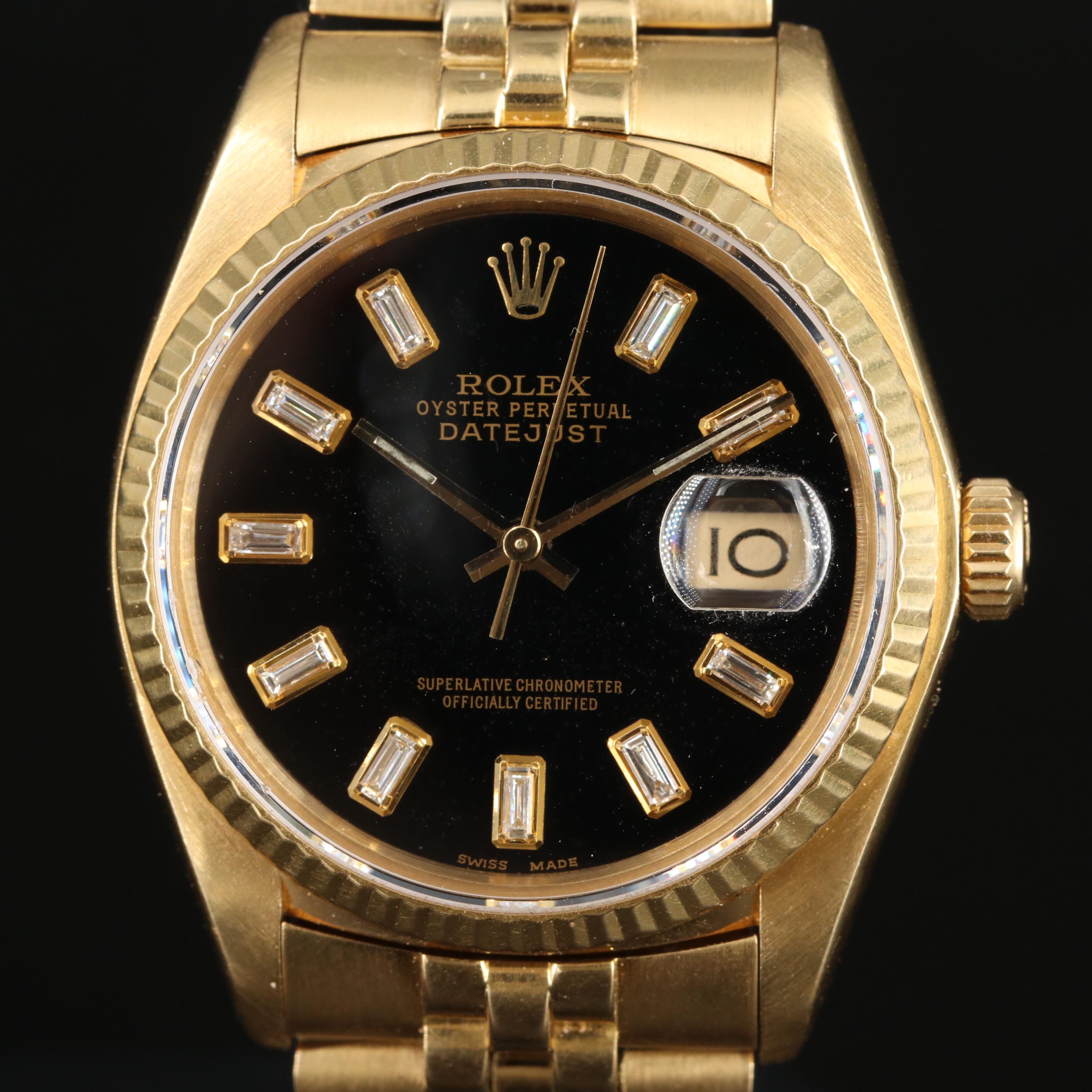 1982 18K Rolex Custom Diamond Dial Datejust Watch