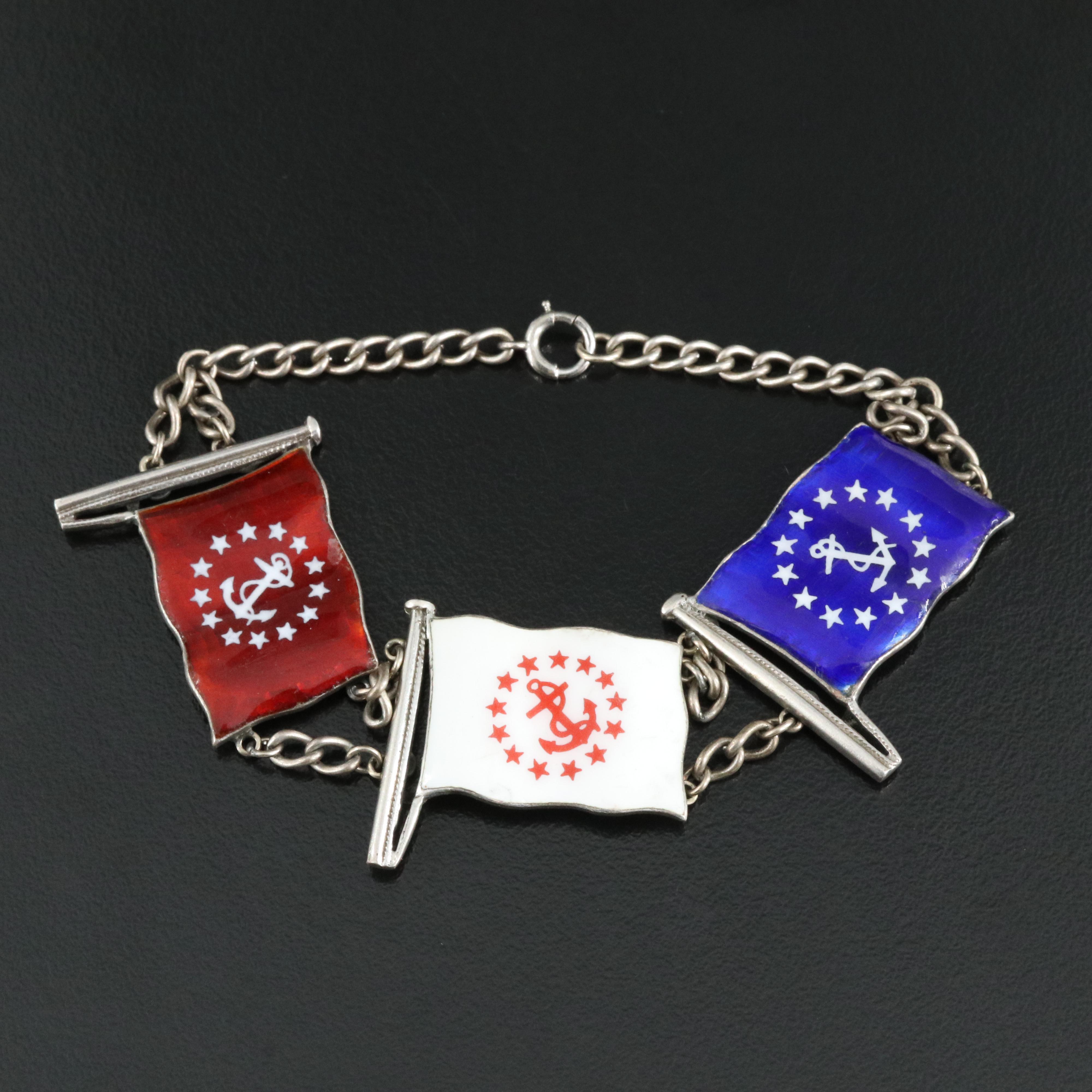 Sterling Vitreous Enamel Nautical Flag Bracelet EBTH