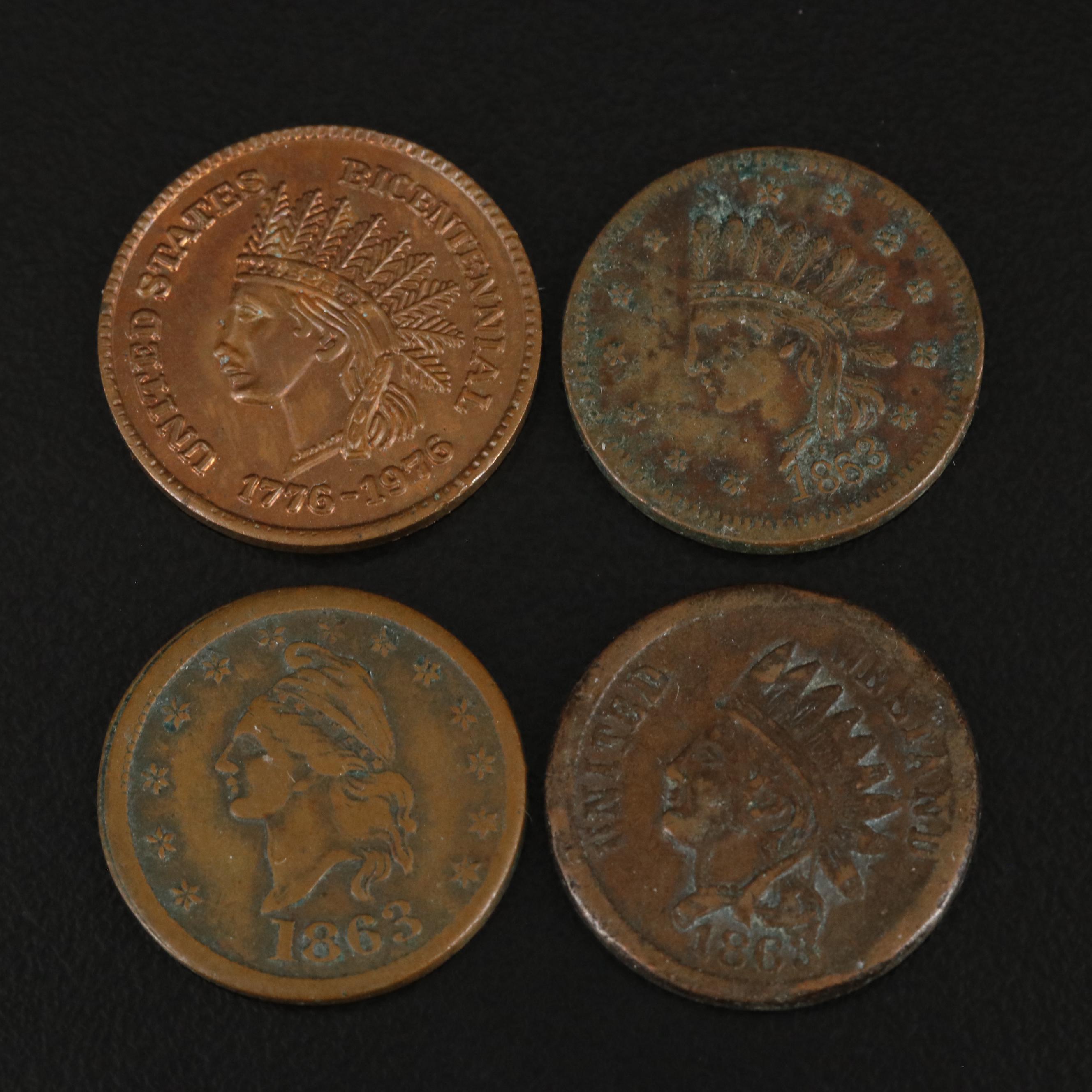 Collection of Ten Tokens, Civil War Tokens, and Medals