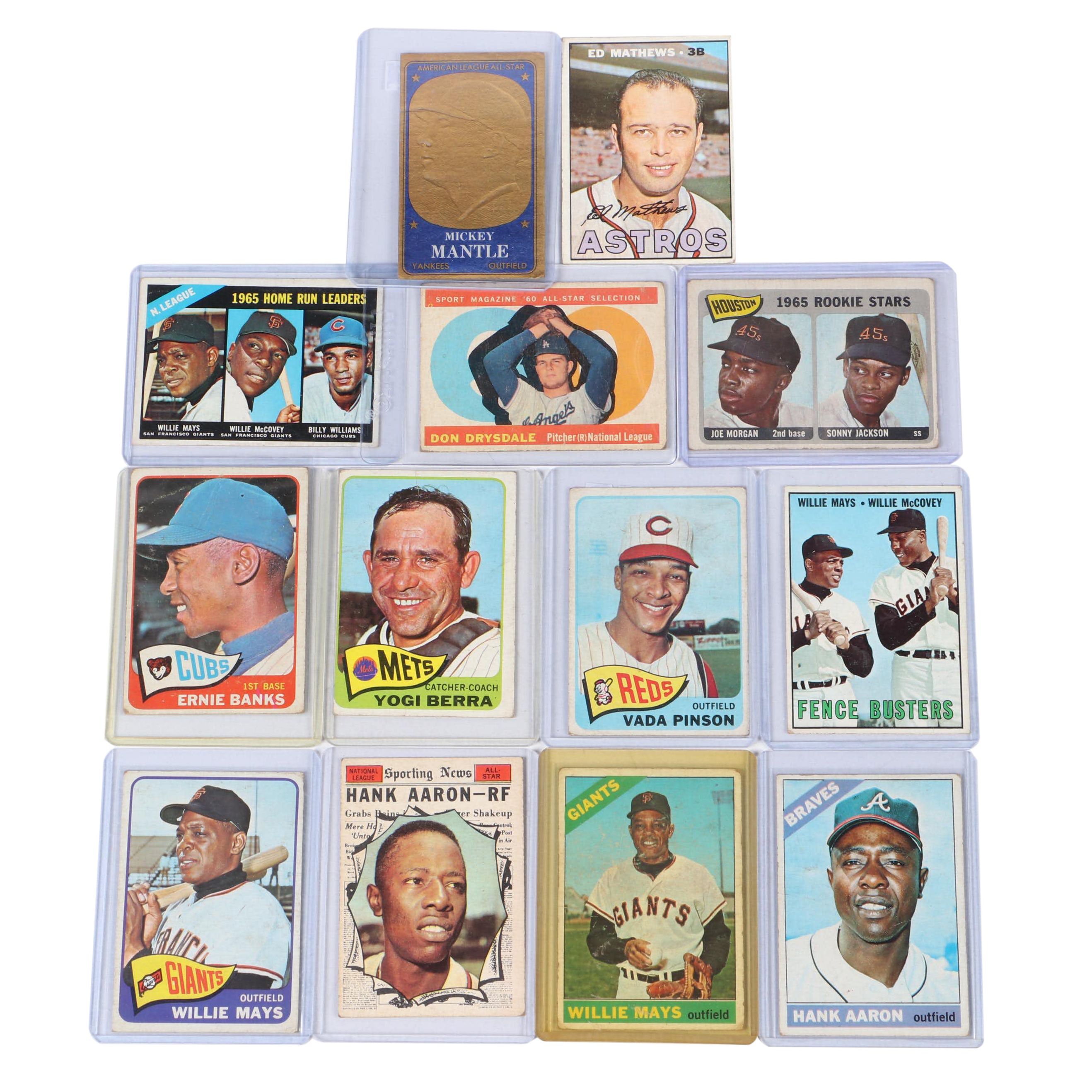 Topps Baseball Cards Featuring Mickey Mantle, Hank Aaron, and More, 1960s